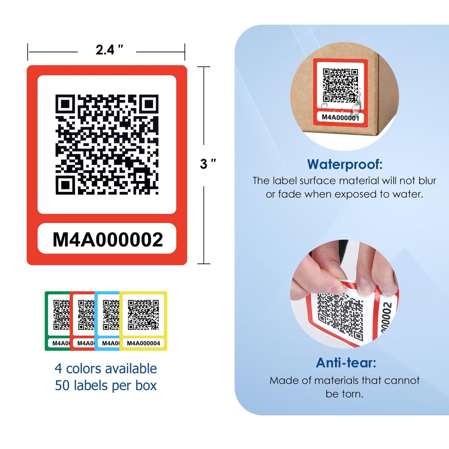 YunBo QR Code Labels Scannable Stickers for Storage Bins—on iOS & Android App(UcodeLabel)- 50 Labels.RED Red-50labels
