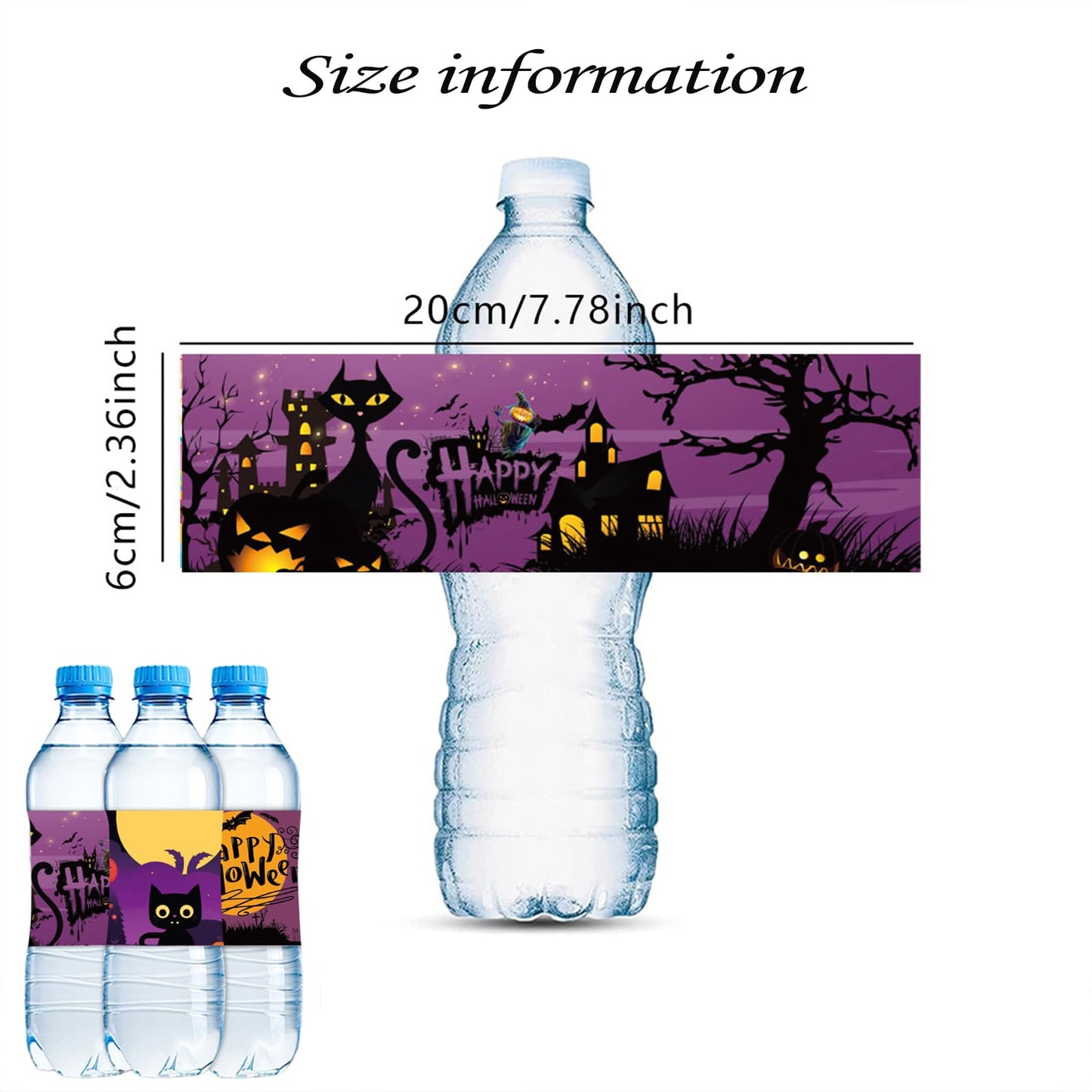 24 PCS Happy Halloween Water Bottle Labels Halloween Bottle Stickers Trick or Treat Stickers, Pumpkin Bat Web Pattern Bottle Labels Stickers for Halloween Party Supplies