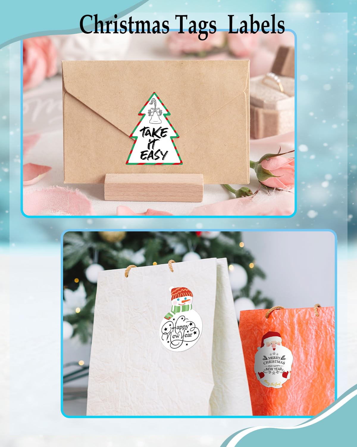 Phomemo Paper with Festival Santa Claus, Festival Tree, Cute Snowman, 1.96"*2.75"(50x70mm), Self Adhesive Festival Thermal Sticker Labels for Phomemo M110/M220/M221/M120/M200 Label Printer,3Roll
