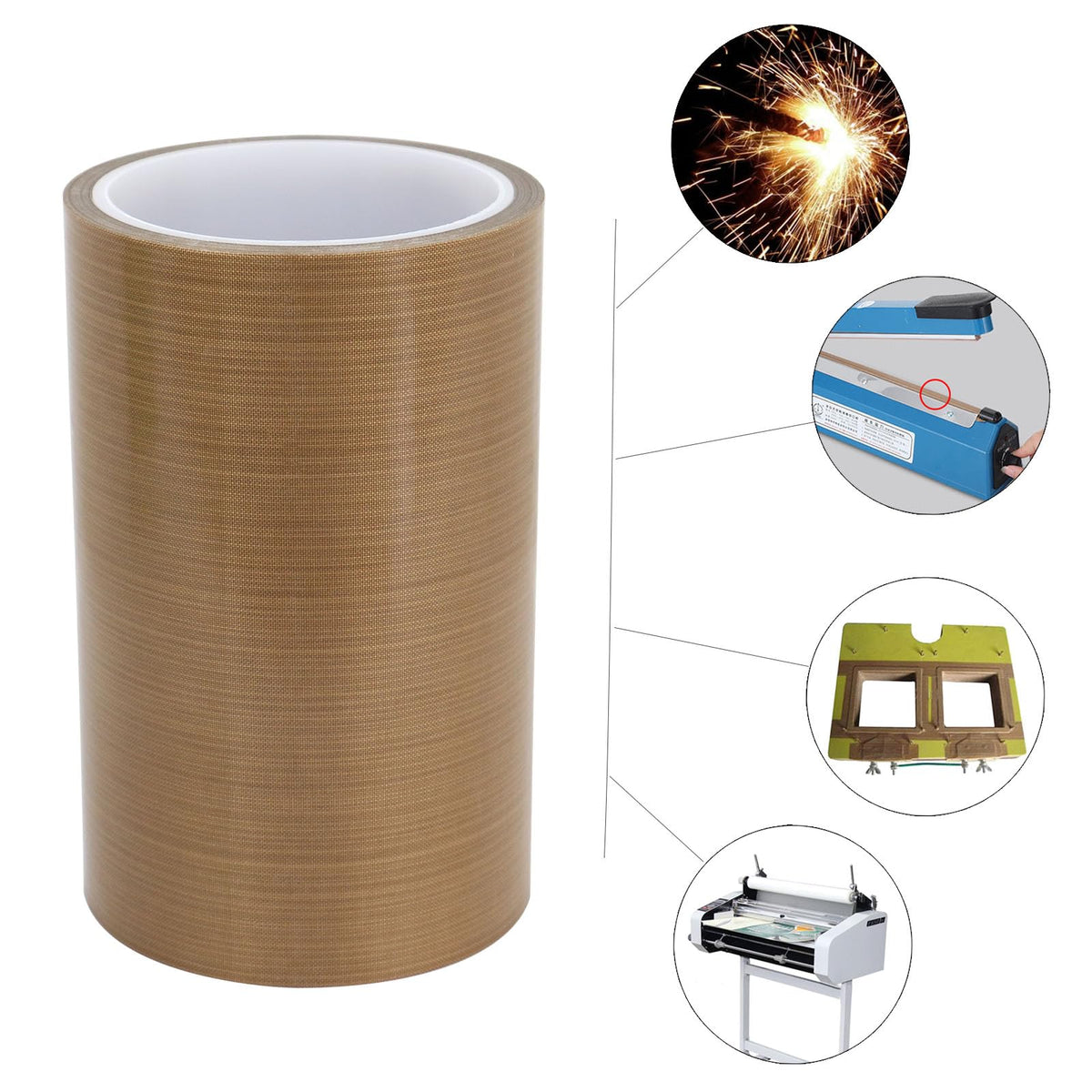 BOMEI PACK PTFE Glass Cloth Tape, 1 Pack 6 "x 33 ft High Temperature PTFE Tape Abrasion Resistant Surface Protection for Vacuum Sealer Machine, Hand Impulse Sealers Insulation Coated 1R Teflon 6in33ft