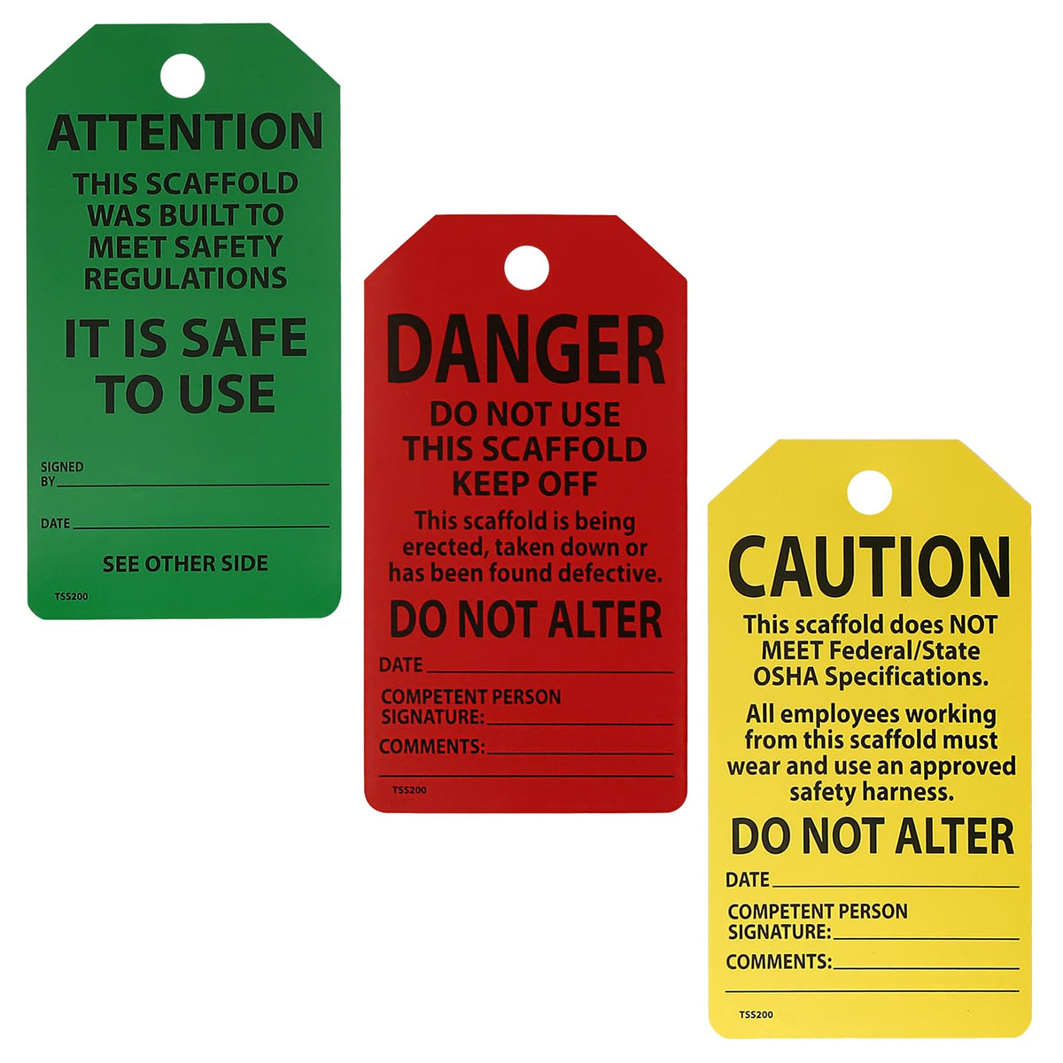 25-Pack Waterproof Scaffolding Inspection Tags,Danger/Caution/Attention,3-Way Design (Red, Yellow, Green) Tri Fold Program Card Safety Tags, Signs, and Scaffold Status Labels
