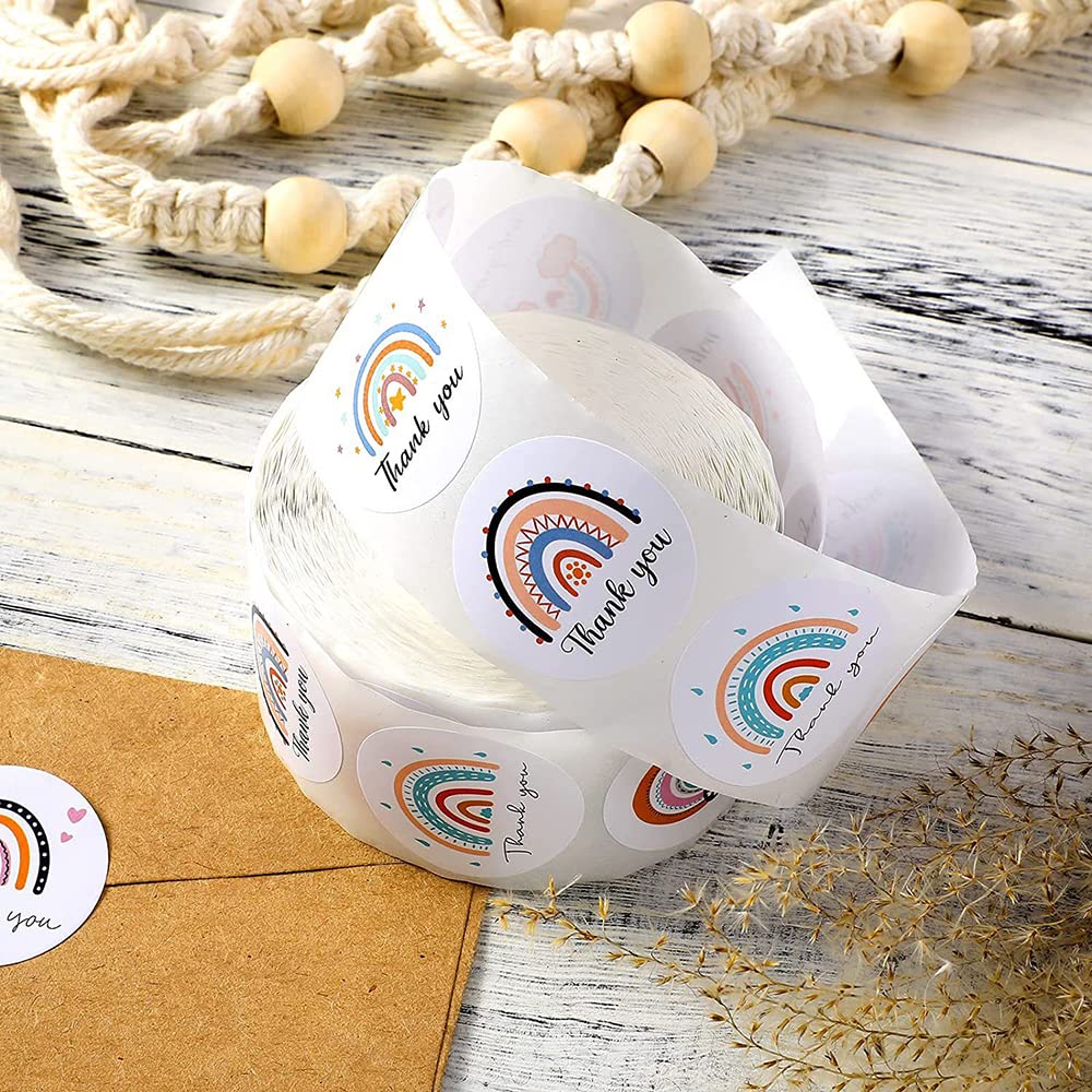 500 Pieces Rainbow Thank You Label Stickers 1.5 Inch Round Thanks Sticker Boho Adhesive Business Label Thank You Envelope Seals Stickers Decorative Sticky Label for Card Box Packing Bag, 8 Styles