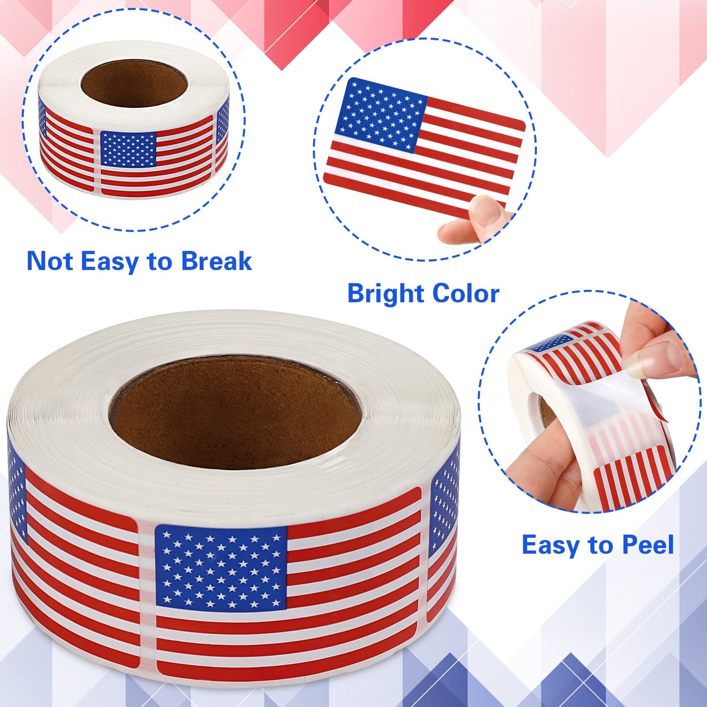 SANNIX 500 Pcs American Flag Sticker Roll,2 x 1.22 Inch US Flag Decal, USA Patriotic Stickers, Red White and Blue Stickers Adhesive Label for Memorial Day 4th of July Sport Game