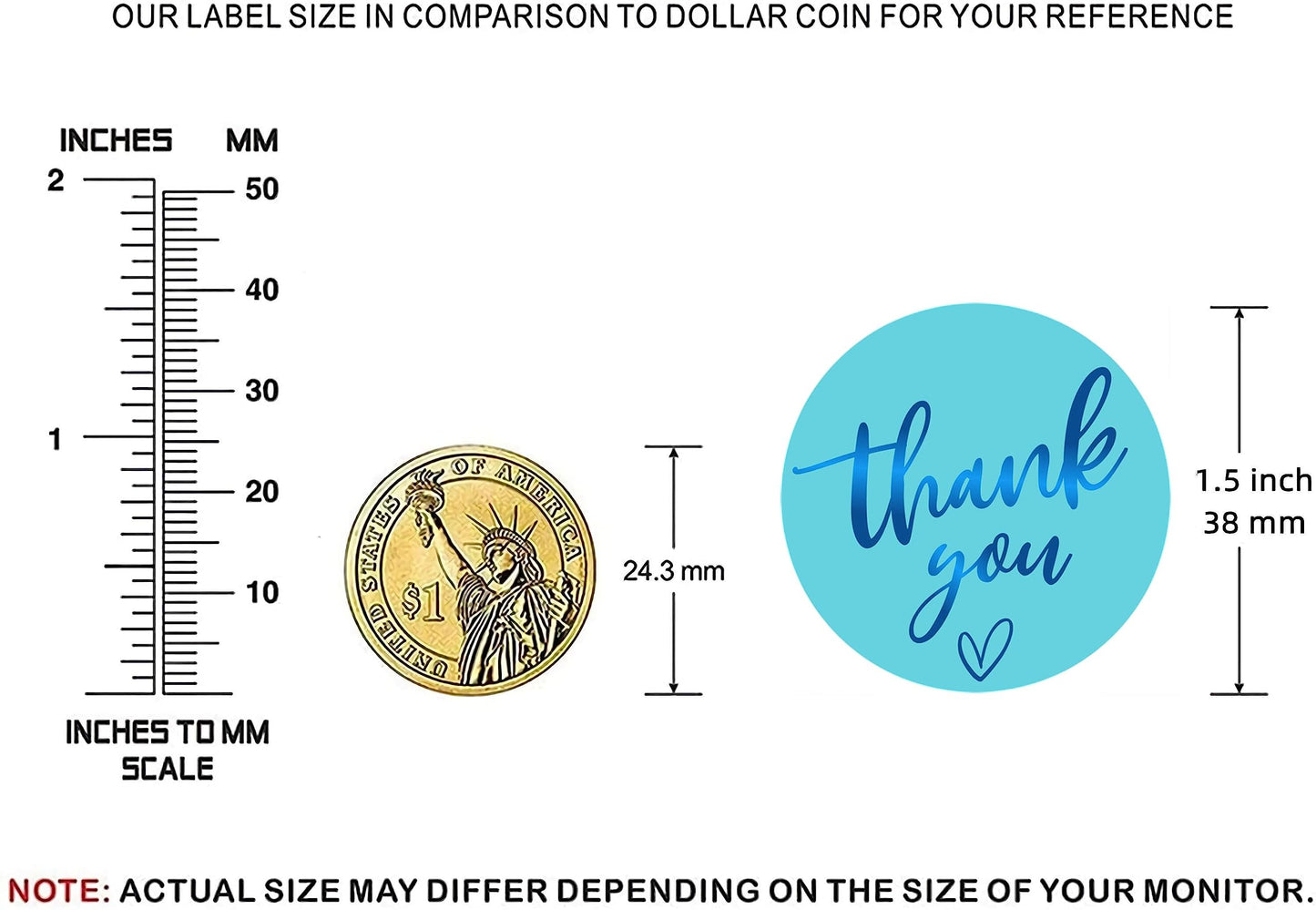 (3 Sizes-1.5") Blue Thank You Stickers, 1.5 inch Thank You Sticker Labels Roll, 500 Gold Foil Thank You Stickers Small Business, Adhensive Labels for Small Business Supplies (1.5 inch)
