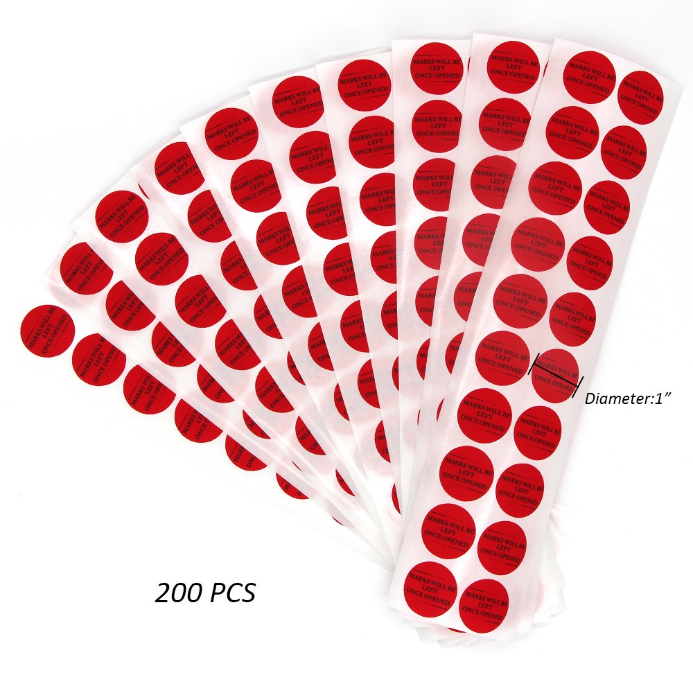 Solitary Walker 200Pcs Tamper Evident Security Void Stickers Diameter 1 inch Round Red Complete Transfer Tamper Proof Labels Safety Torn up Invalid Seals Tape