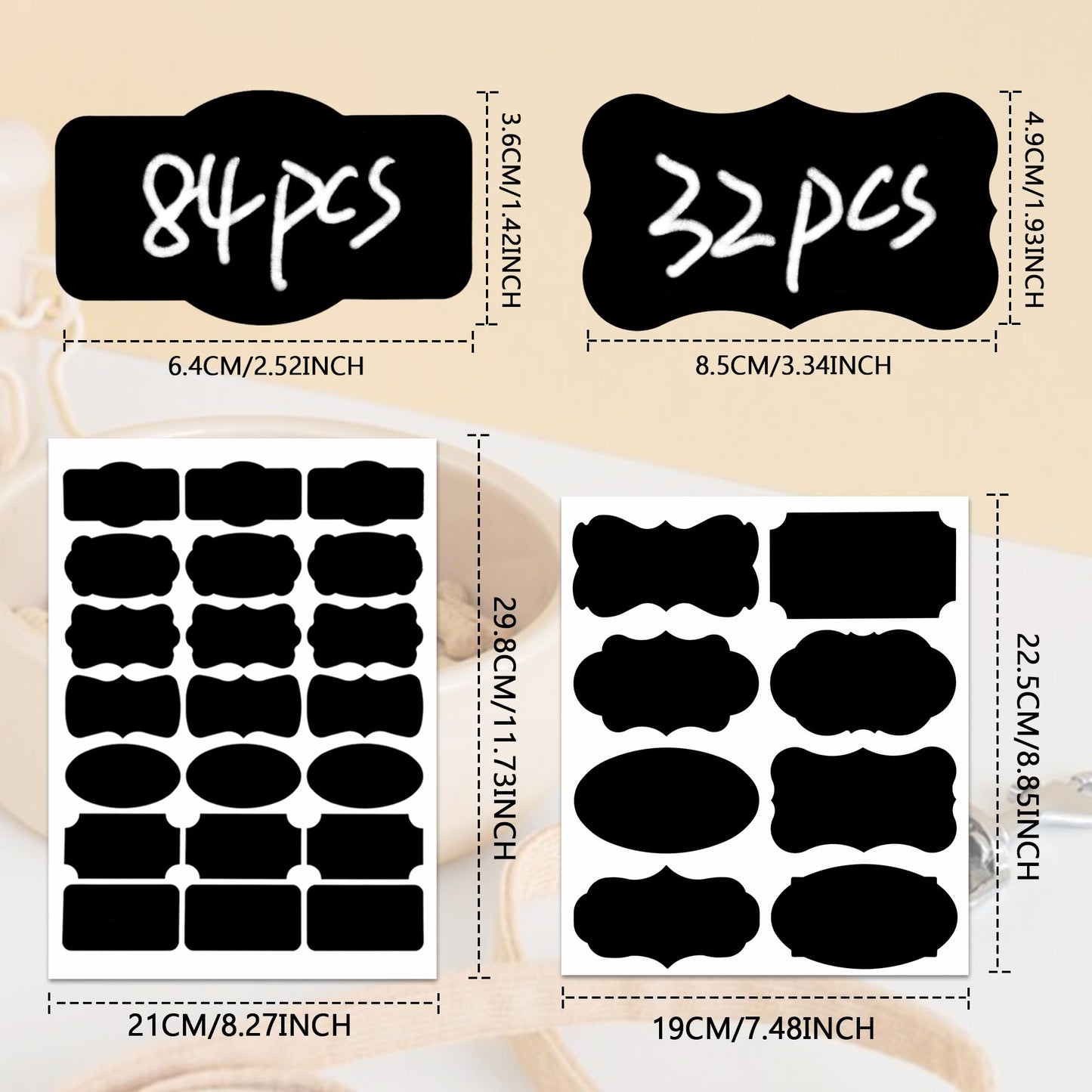 256 Kitchen Blank Chalkboard Labels for Jars Bottles Containers, Waterproof Reusable Removable Different Size Black Labels Stickers for Home Kitchen Pantry Food Spice Storage, Office (Black)