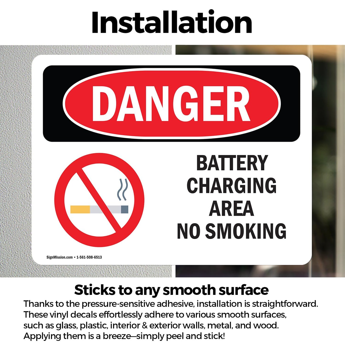 (2 Pack) Battery Charging Area No Smoking OSHA Danger Sign 24 Inch X 18 Inch Vinyl Label Decal Sticker Weather Resistant, UV Protected for Workplace, Business, and Construction Site, Made in the USA Vinyl Decal 18 Inch X 24 Inch