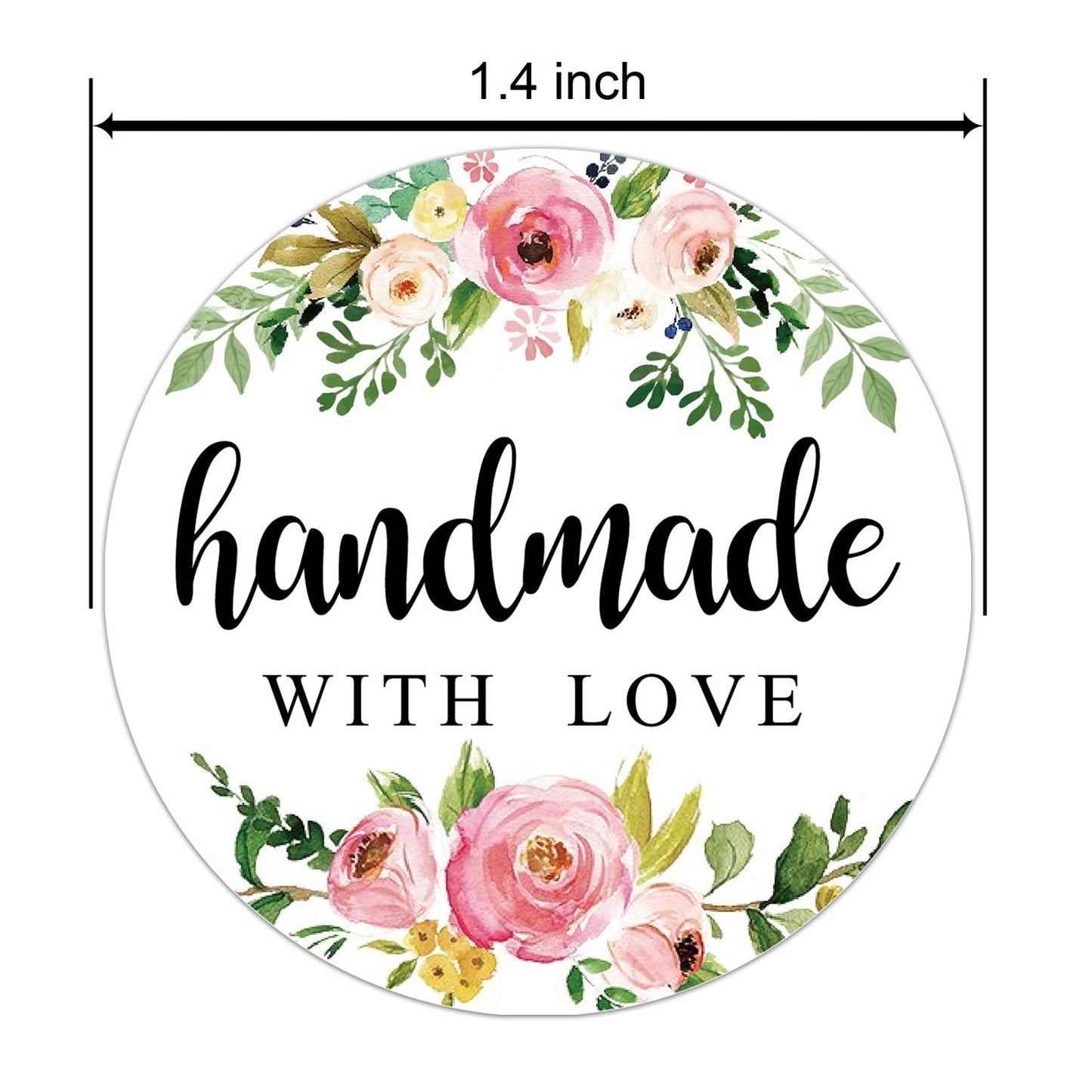 1.4 Inch Floral Handmade Stickers, 500 Round Adhesive Label Stickers, Perfect for Baking, Craft Projects, Gift Package Decoration