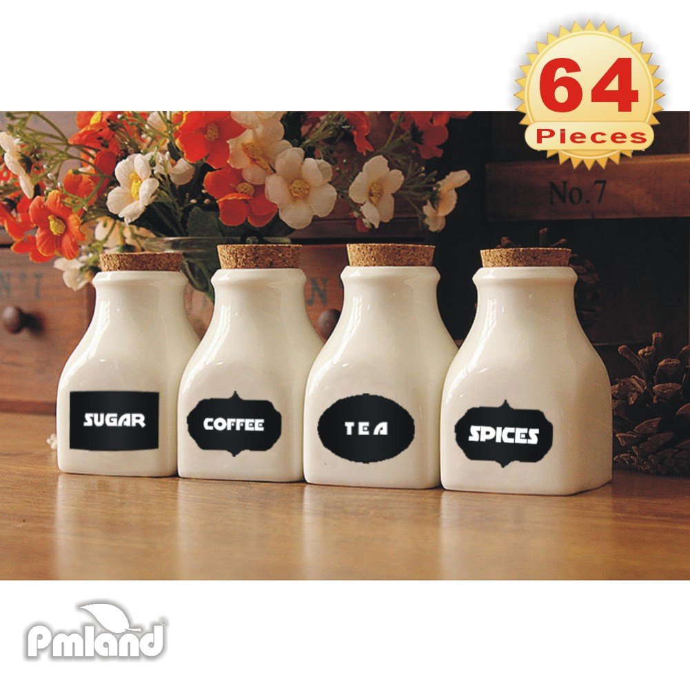 PMLAND 64 Pcs Chalkboard Label Stickers with 2 Erasable Chalk Pen for Kitchen Home Pantry Storage Office Class Kids Project