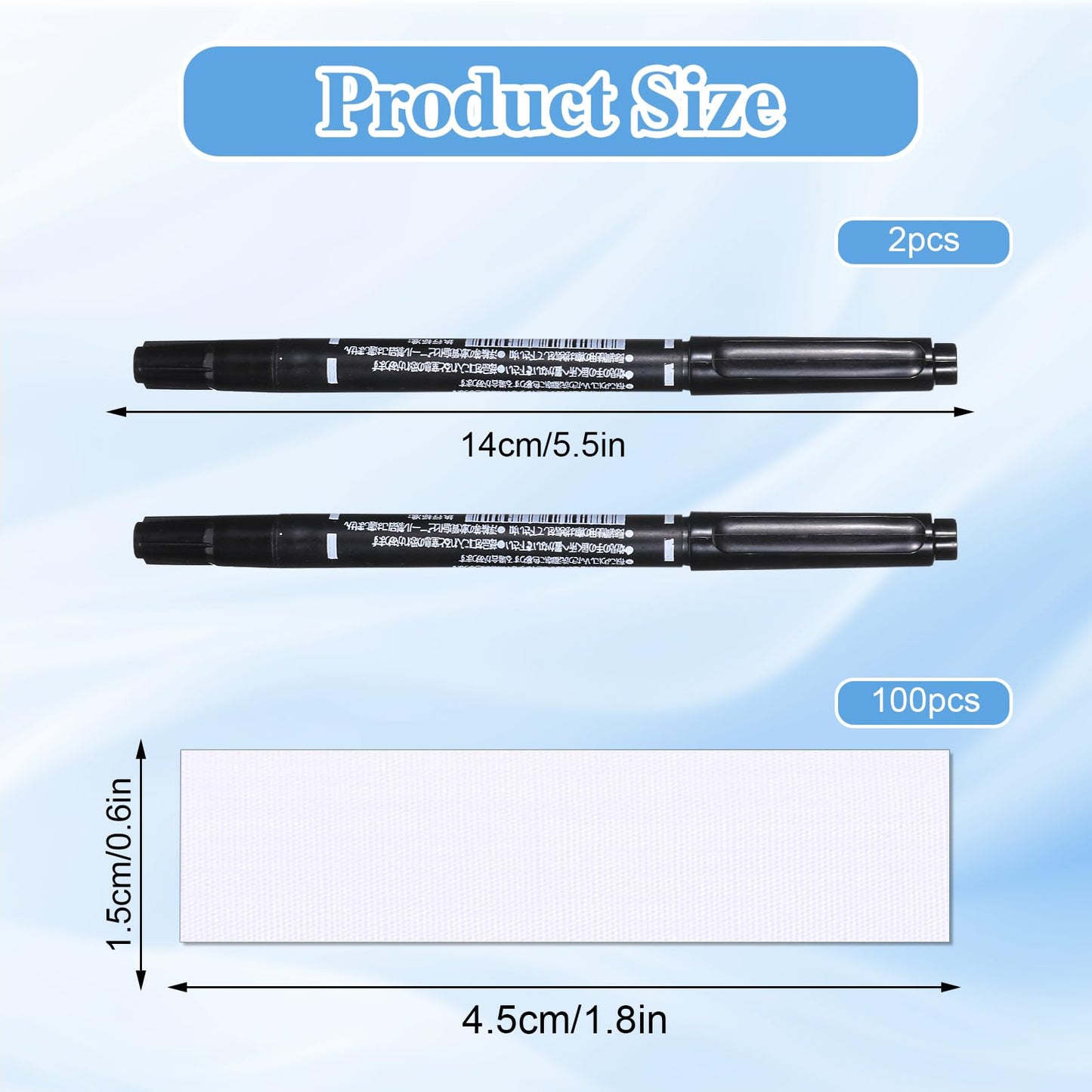 100Pcs Writable Iron on Labels for Clothing, Pre-Cut Iron on Clothing Label Personalized Laundry Labels Washable Fabric Label with 2Pcs Permanent Markers for Nursing Home School, 1.75 x 0.59Inch