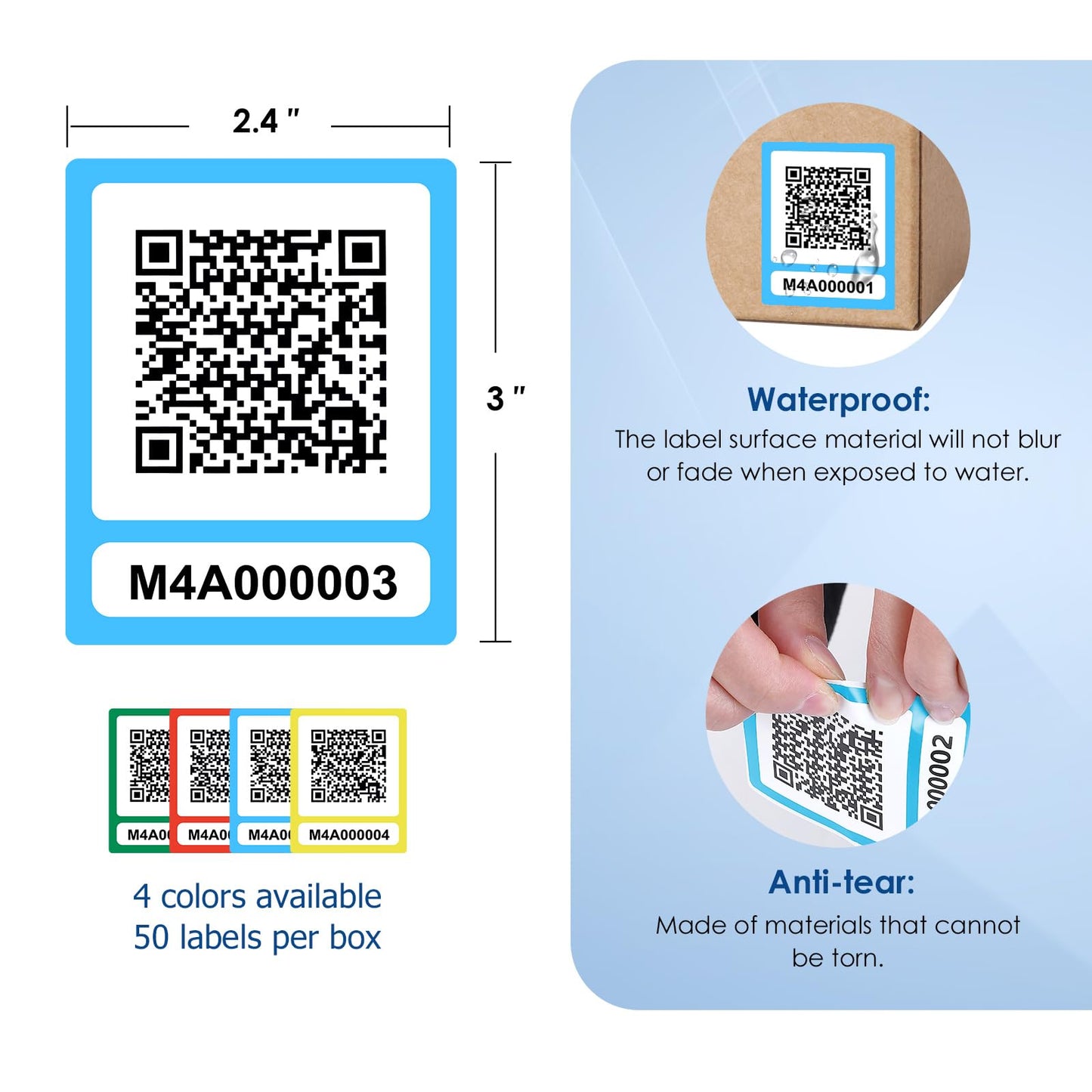 ZbZcYmt QR Code Labels Scannable Stickers for Storage Bins—on iOS & Android App(UcodeLabel)- 50 Labels-Blue Blue-50labels