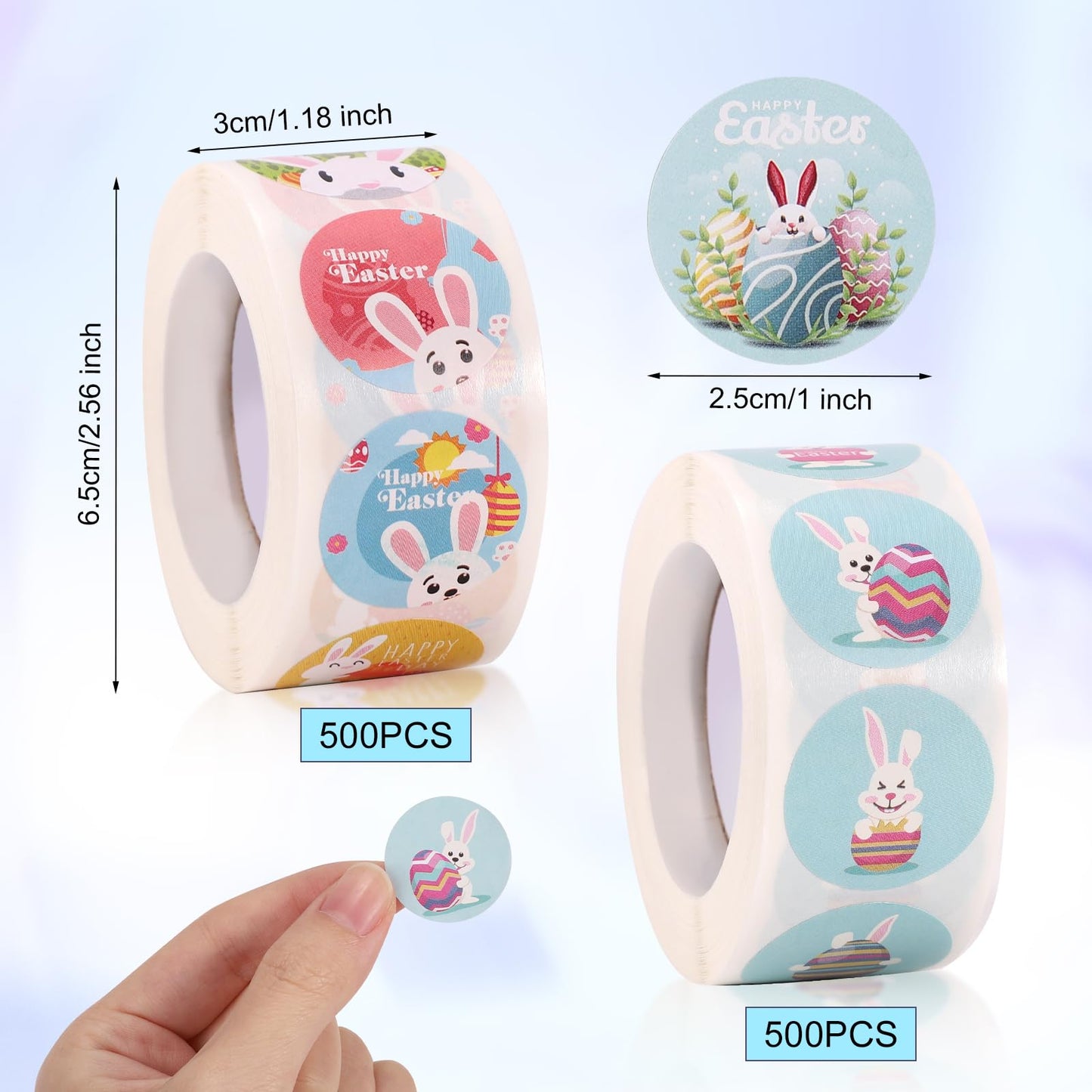 1000pcs Easter Stickers, 1 Inch Diameter Bunny Rabbit Stickers Cute Rabbit Easter Egg Happy Easter Sticker Seals Decals for Scrapbooking Envelope Cards Gift Decorations Supplies