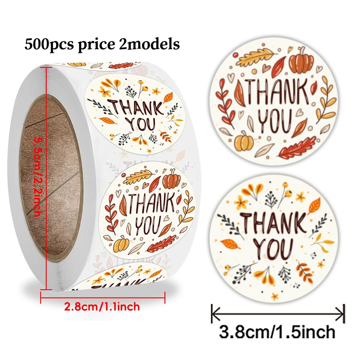 Thanksgiving Stickers 500Pcs Maple Sticker Roll 1.5 Inch Round Labels Stickers Adhesive Round Circle Stickers Fall Face Sticker,Card,Envelope Seals,Gift Stickers for Thanksgiving Party Decorations