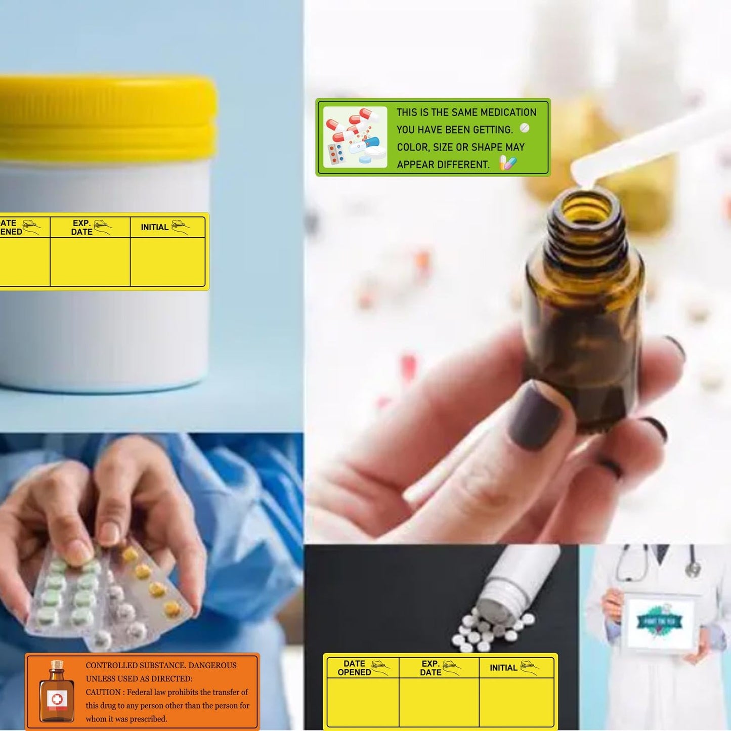 United Ad Label Medication Instruction Labels Color Size Shape Medication Stickers 1/2 x 1.5 Inch - Green Medical Labels 1000 Pcs/Roll (Yellow) Yellow