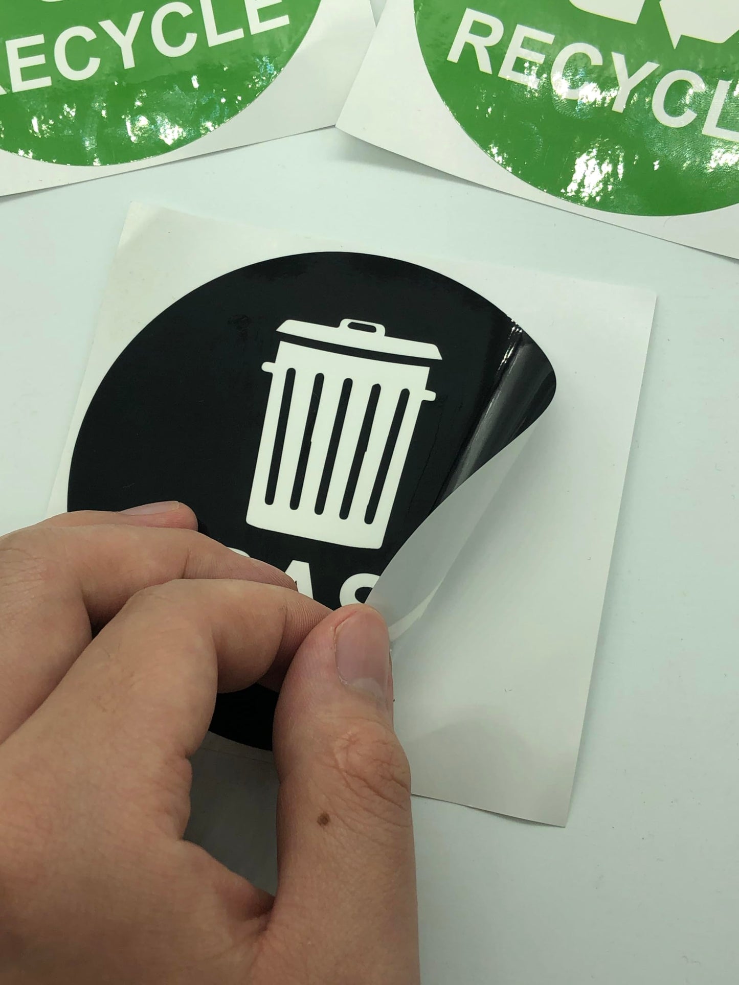 Recycle Sticker Trash Can Decal,Recycle and Trash Logo Self Adhesive Labels,Garbage Waste from Recycling-Indoor & Outdoor,Perfect for Kitchen Necessity, Home, Office,Bars,12 Pack Per Pack