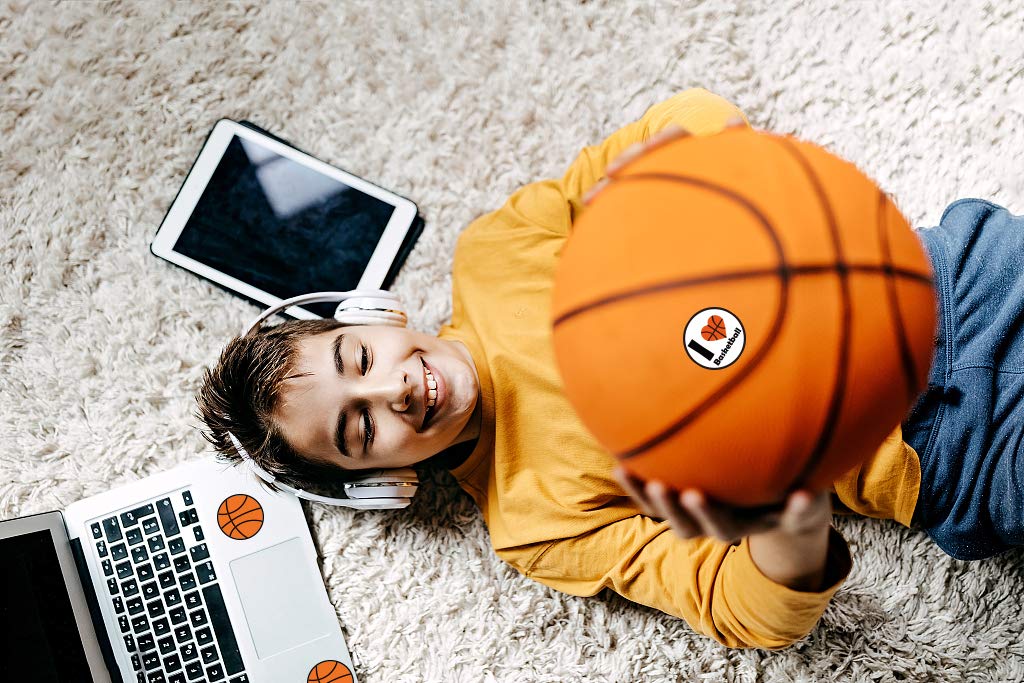 500 Pieces Basketball Labels Roll Stickers - Basketball Sport Party Supplies Decorations Favors Jar Containers Letter DIY Sticker Labels Decals