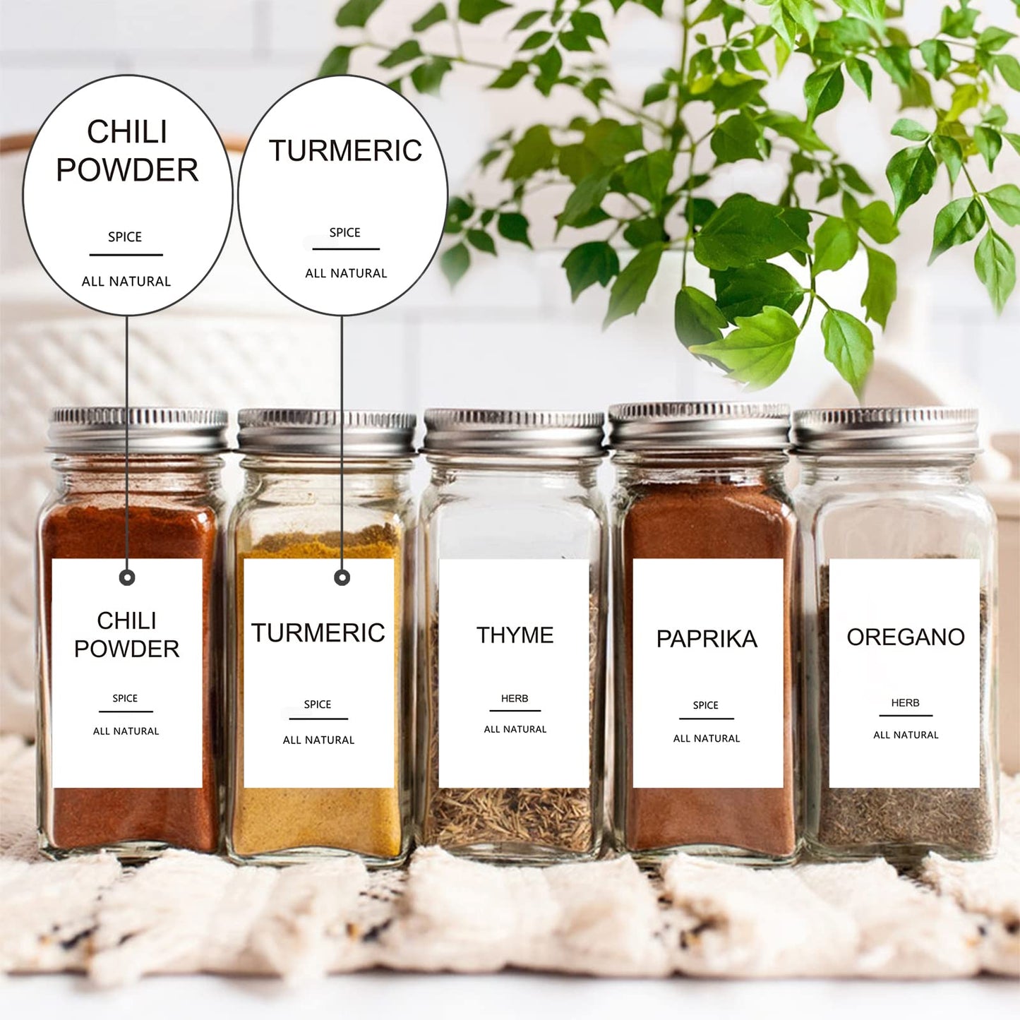 191 Spice Jar Labels Preprinted Minimalist Stickers - White Waterproof Label - Fit Round or Rectangle Spice Jars - Herb Seasoning Kitchen Pantry Labels 191 Spice Labels(no Jars)