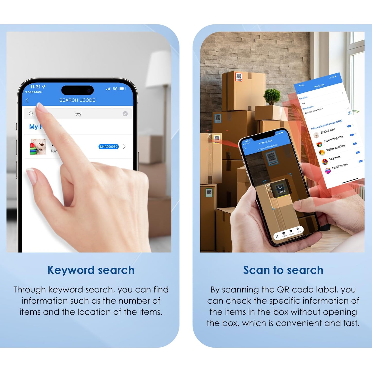 YunBo QR Code Labels Scannable Stickers for Storage Bins—on iOS & Android App(UcodeLabel)- 50 Labels.RED Red-50labels