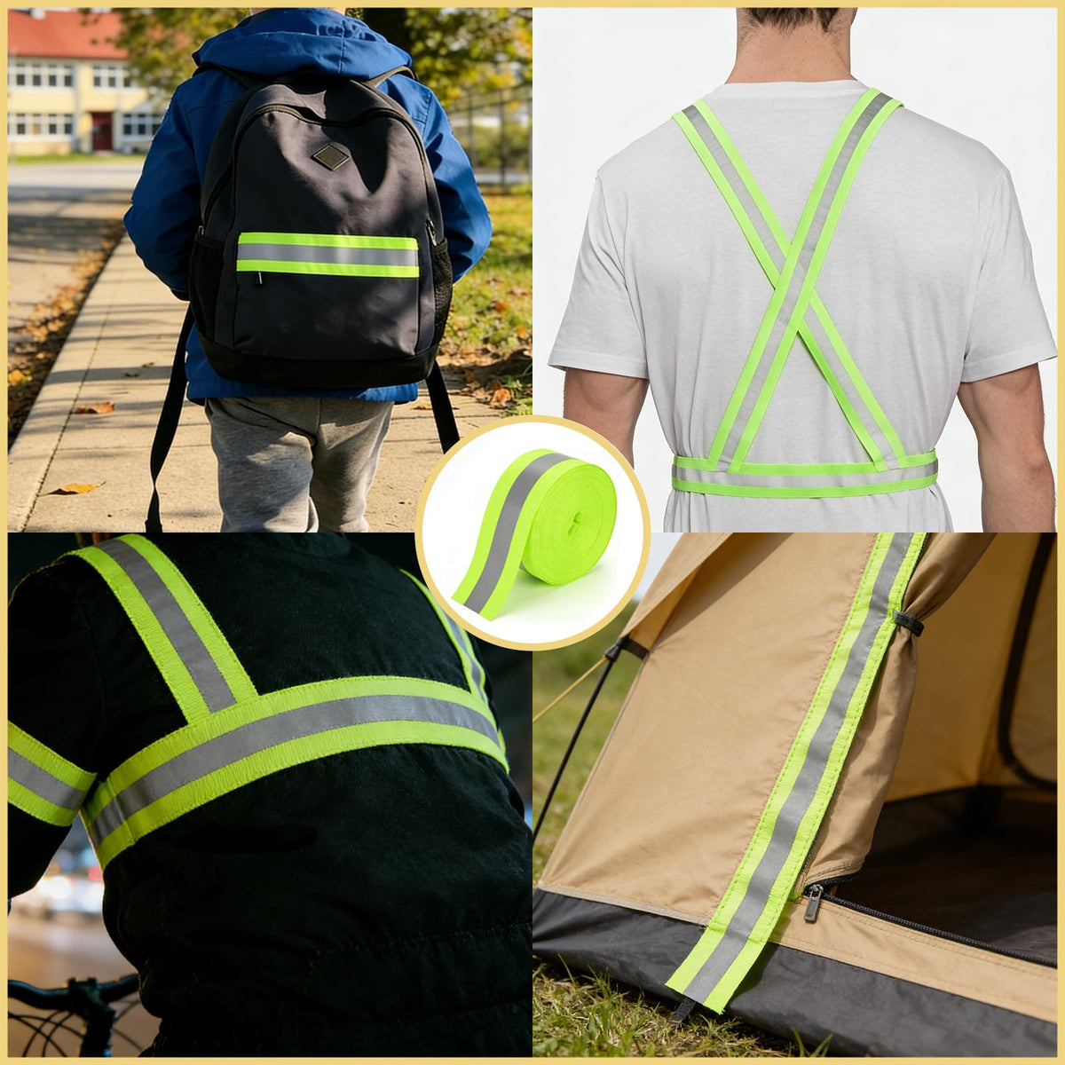 Reflective Ribbon, 2-inch x 33ft high Visibility Fluorescent Strip, Equipped with 2cm Wide Silver Reflective Ribbon Safety Warning Webbing, Suitable for Raincoats, Clothing, Bags, and Cycling