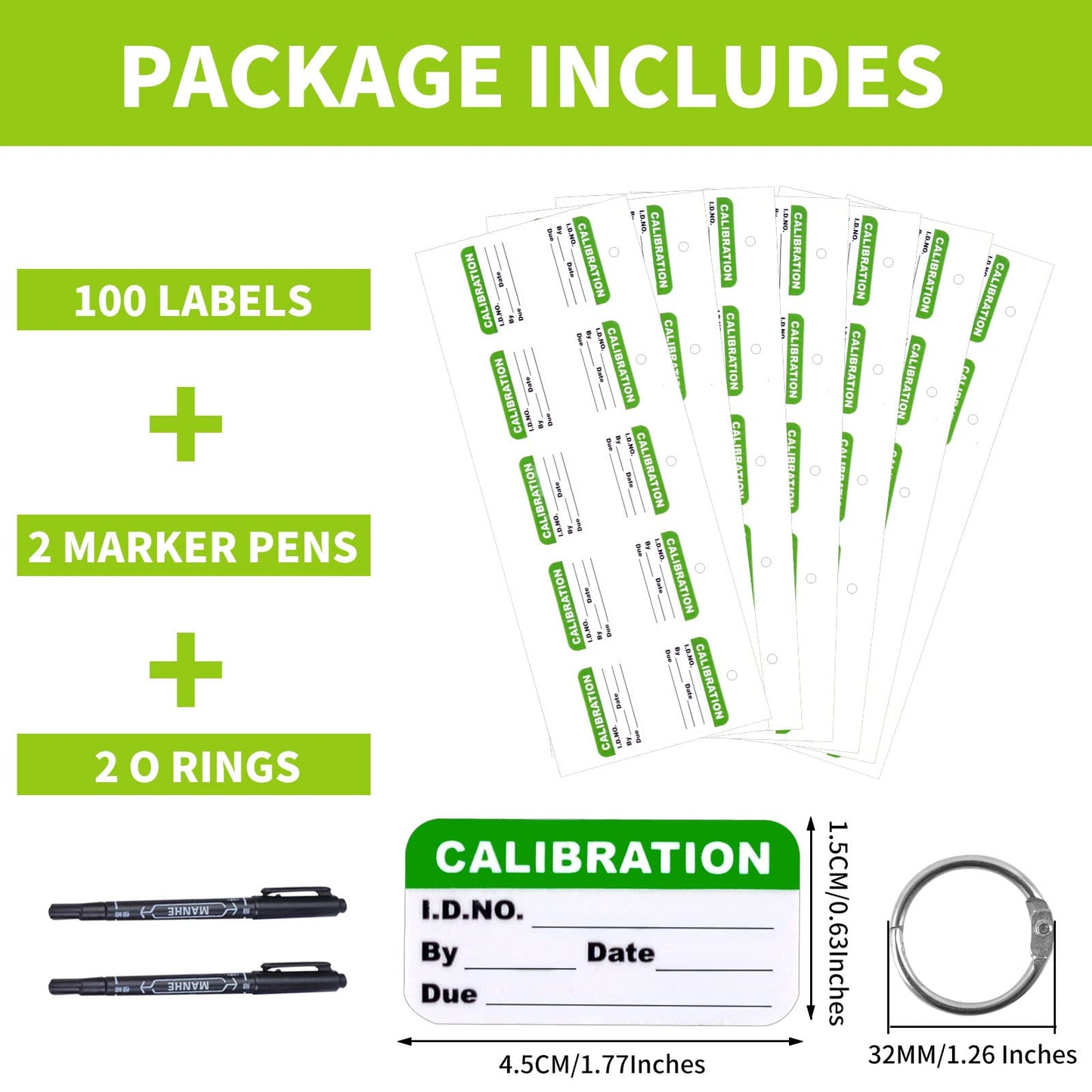 100 Pack 1.75''0.63' Self Laminating Calibration Labels with Marker Pen O Ring Stickers for NIST & ISO-9000 Calibrations Inventory Quality Control Organization