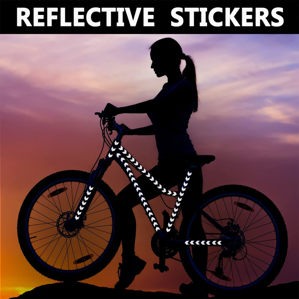 56pcs High Visibility Warning Reflective Stripes Arrows Stickers Bike Decals Black Reflector Highly Night Safety Sign Visibility Universal Self - Adhesive D 50