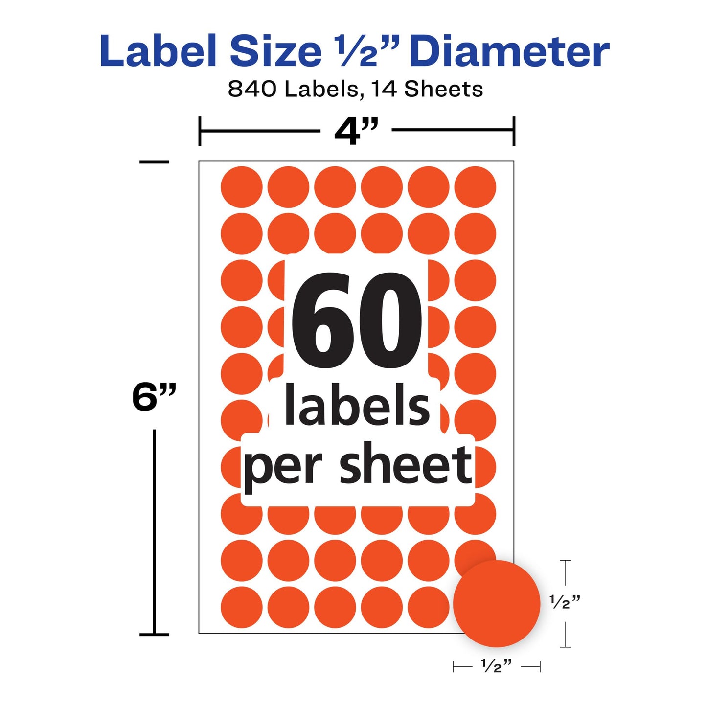 Avery Color-Coding Removable Labels, 1/2 Inch Round Stickers, Neon Coral, Non-Printable, 840 Dot Stickers Total (5051) 1/2 Inch (Pack of 840)