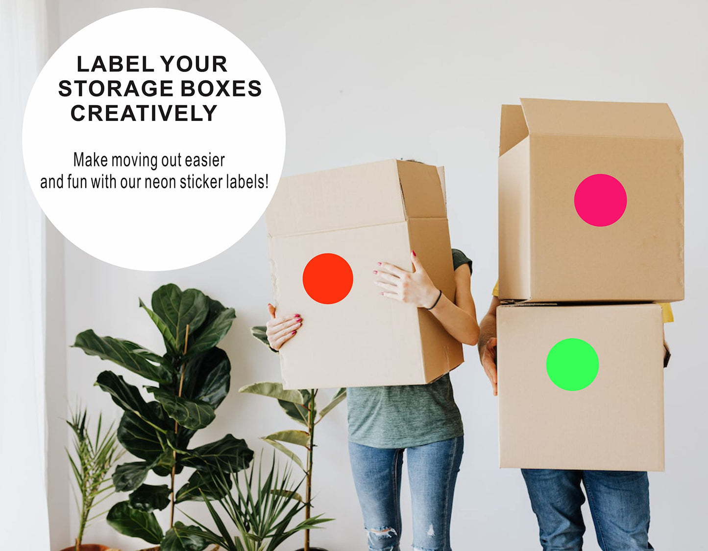 3 inch Circle Color Coding Inventory Labels Round Self-Adhesive Stickers Writable Label Fluorescent Paper 50 PCS, Mix 5 Color