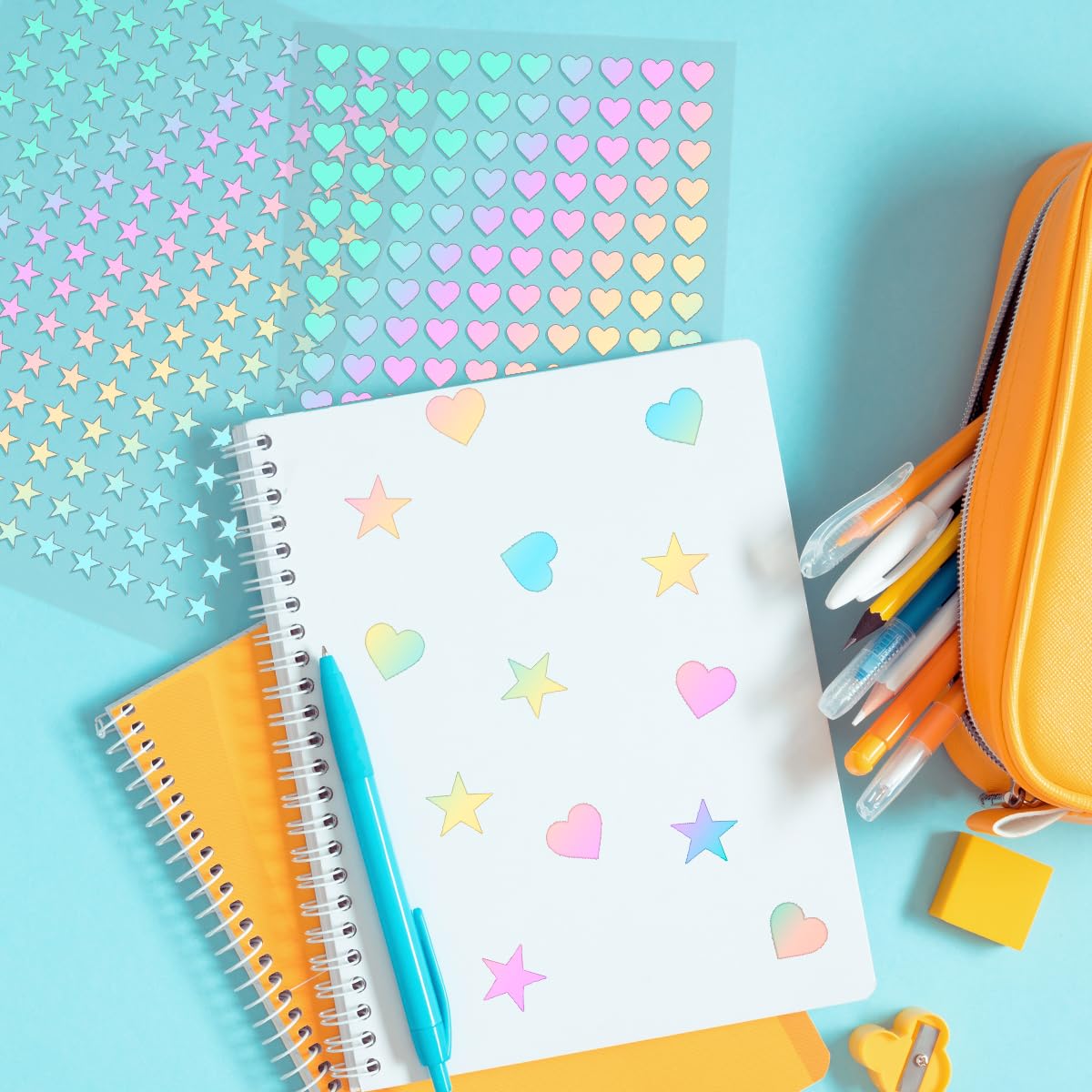 1500 Pcs Small Star Stickers Self-Adhesive Holographic for Kids Reward, Foil Mini Cute Five Pointed Pastel Stars Heart Stickers for DIY Classroom Reward (Laser Silverf) 0.39in