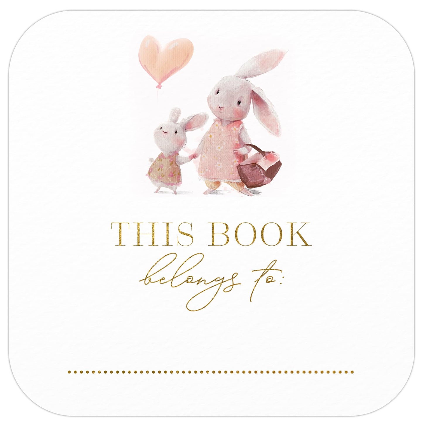 Mobiusea Creation Bunny Design This Book Belongs to Stickers | Bookplates Labels | 2 x 2 Inch | Gold Foil | 60pcs Stickers for Name Plates for Books and Bookplate Labels