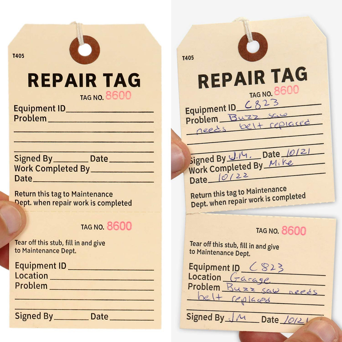 SmartSign Pack of 100 Sequentially Numbered Repair Tags with String | 5 3/4" x 2 7/8" Manila 10pt Cardstock