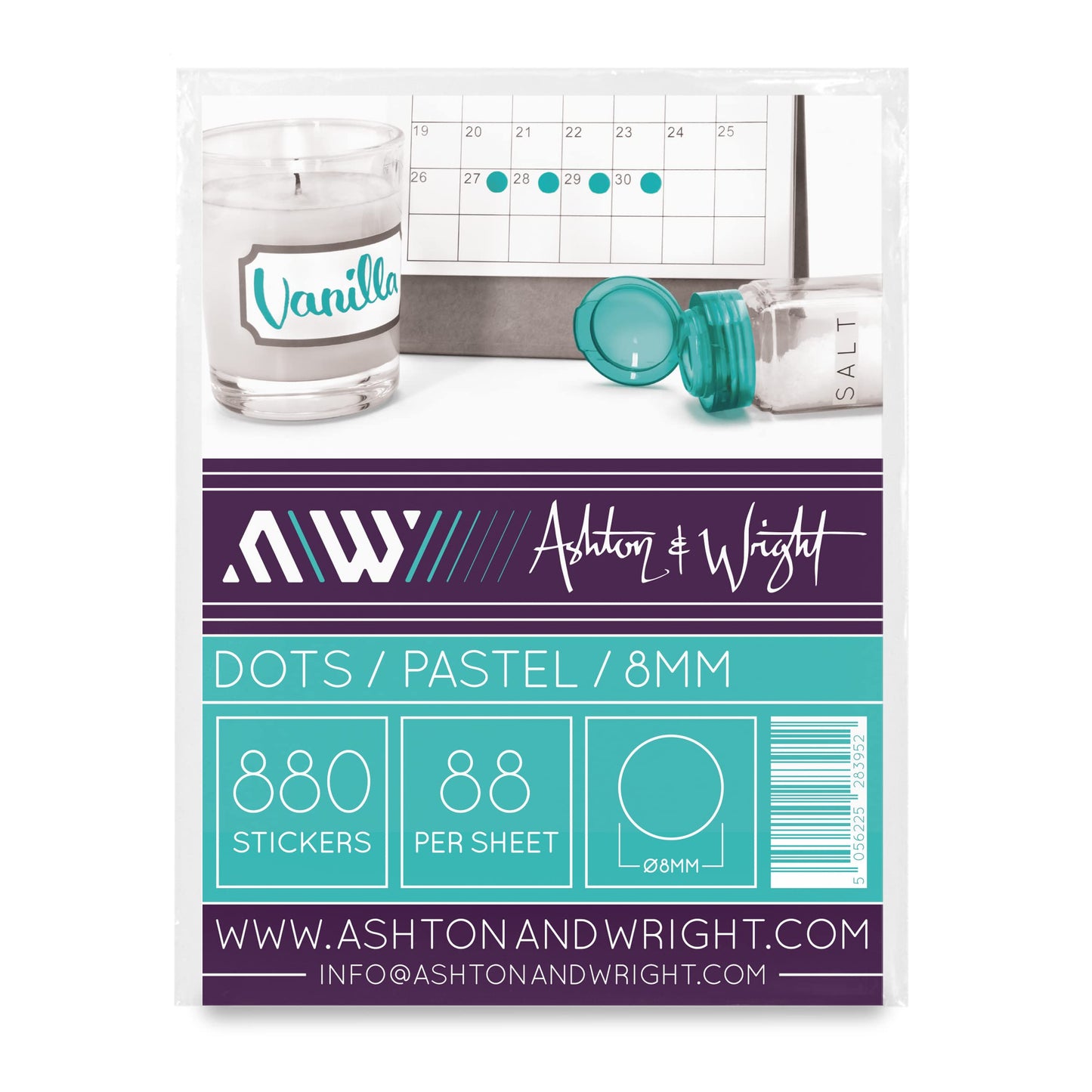 Ashton and Wright - Easy Peel Colour Coding Labels - 8mm Dot Stickers (Pastel, Pack of 1-880) Pack of 1 - 880 Pastel