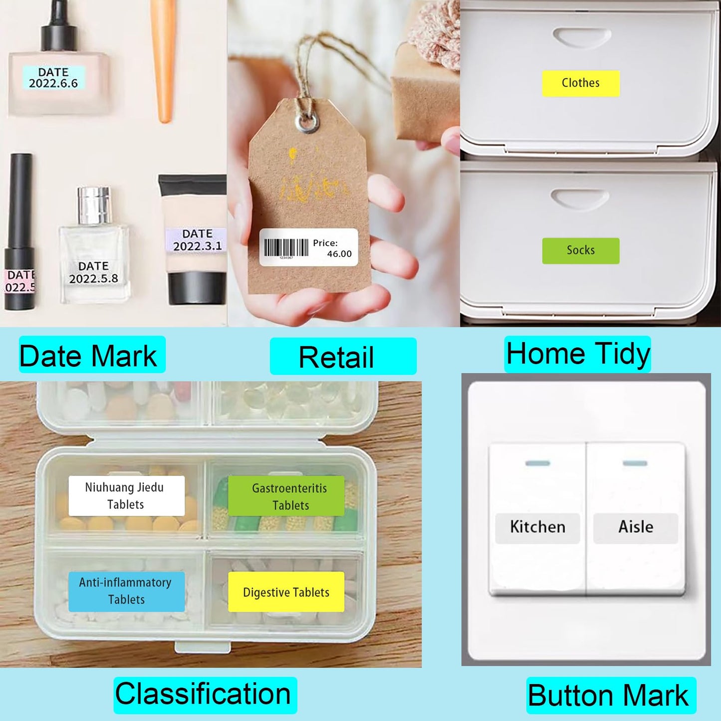 White Label Print Paper 15mmx30mm (0.59" X 1.18"), 230 Labels/Roll Thermal Stickers Waterproof Self-Adhesive Multipurpose Labeling Tape Household Storage Labels White