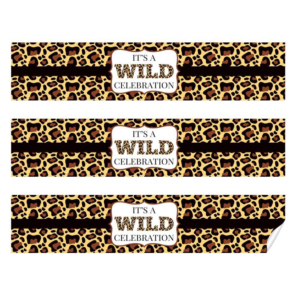 Leopard Print Wild Birthday Party Waterproof Water Bottle Sticker Wrappers, 20 1.75" x 8.5" Wrap Around Labels by AmandaCreation