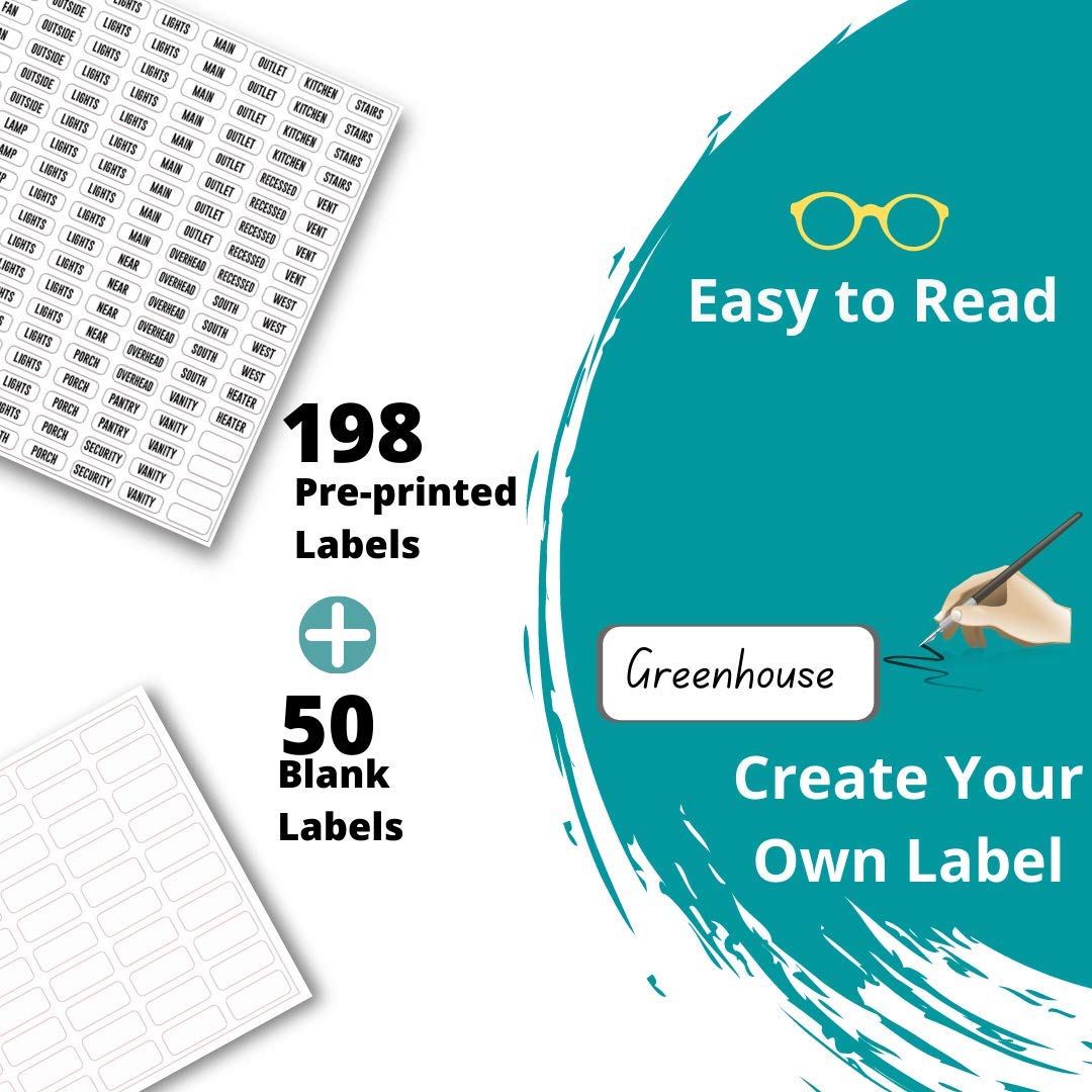 Premium Light Switch Label Sticker Clear Transparent with Text. for Home, Kitchen, Bathroom, Office School Use. 248 Clear Labels (Includes Blank Labels) Standard Pack