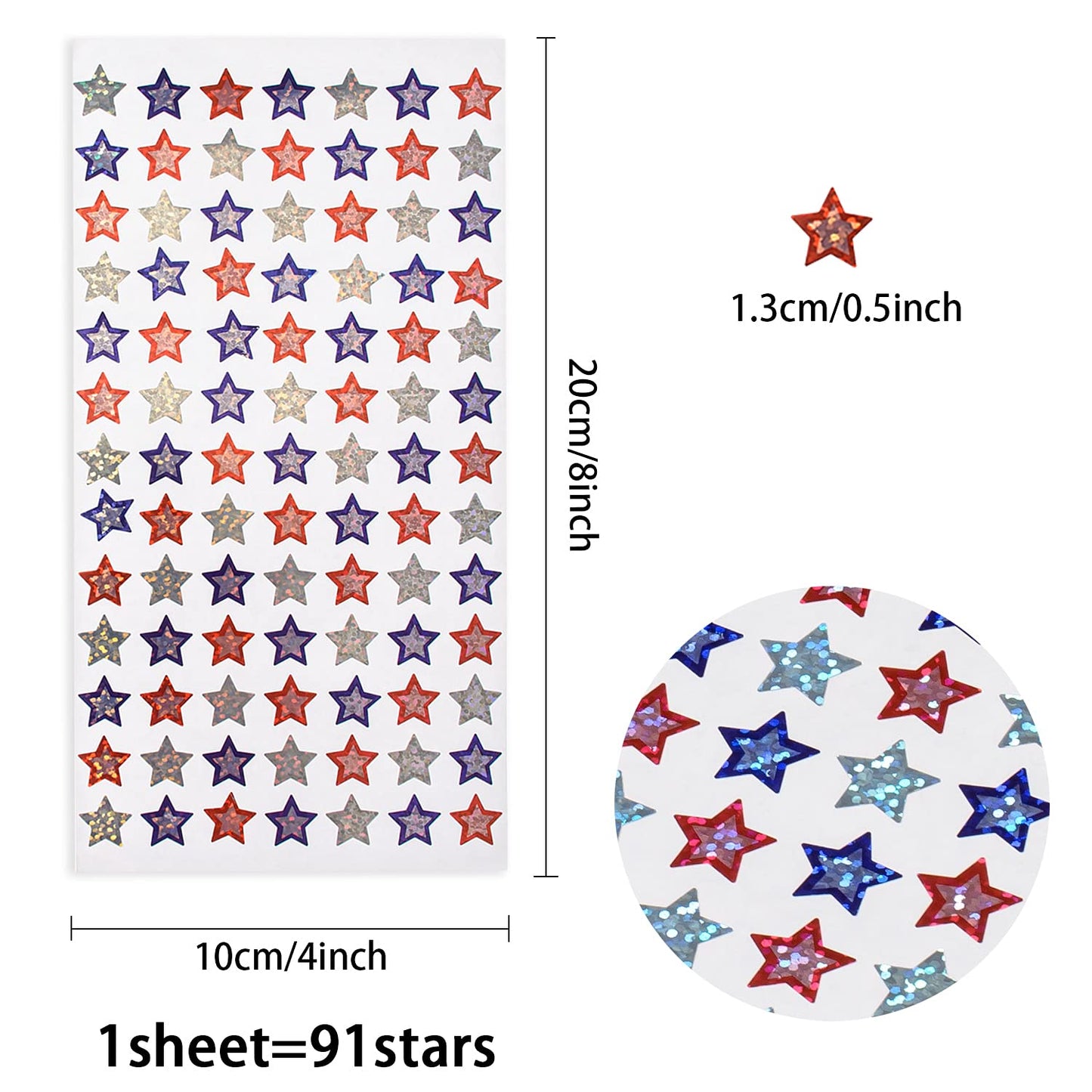 1220 Pieces Patriotic Sticker 4th of July Stars Metallic Red, White & Blue Stars Sticker Patriotic Label Star-Shaped Sticker for 4th of July Independence Day Decor 1220