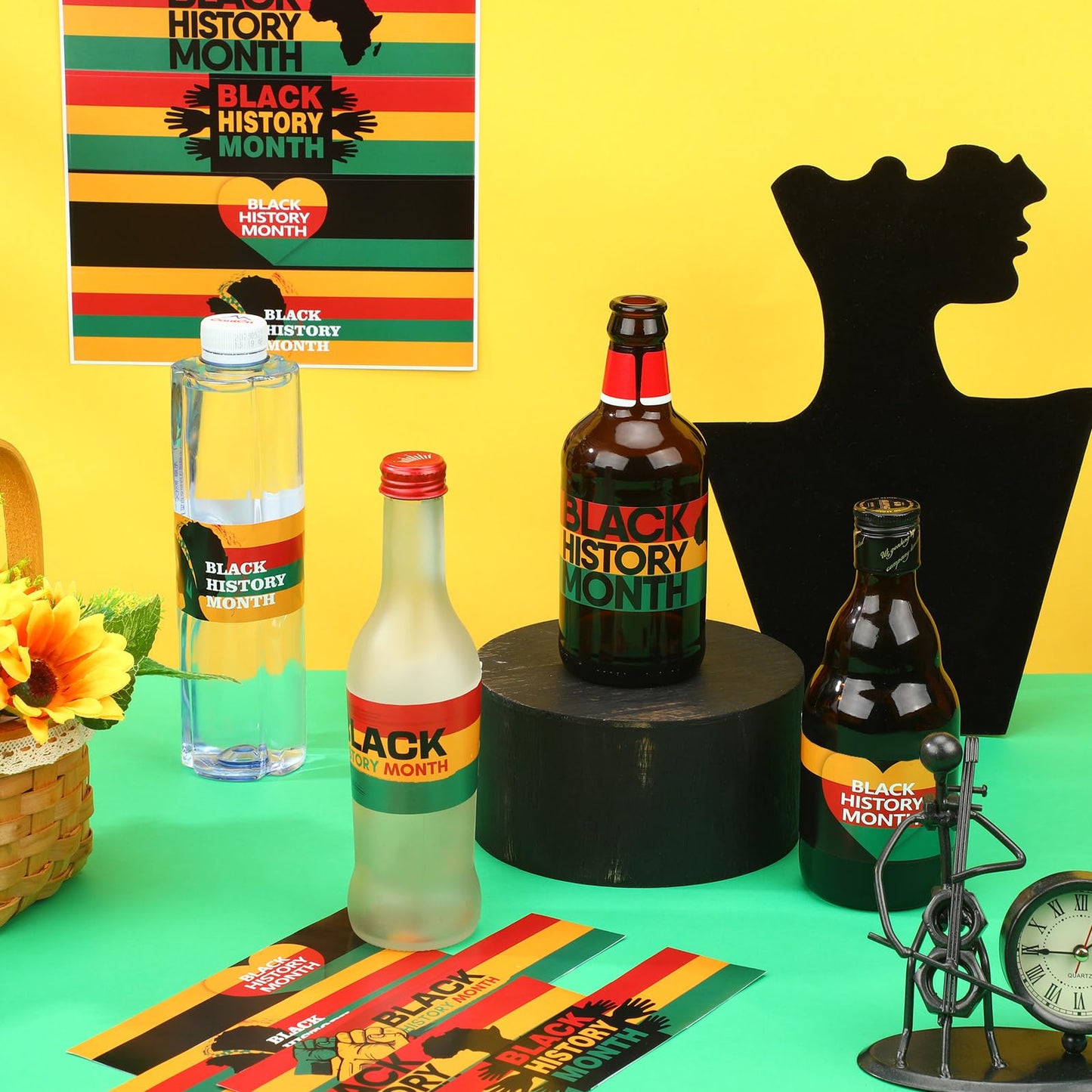 100 Pcs Water Bottle Labels Stickers Decorations Printable Bottle Wrapper Label Decals for Festival Decor, 5 Style(Black History Month) Black History Month