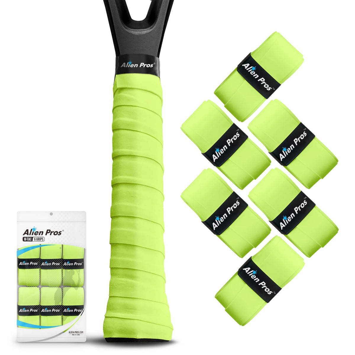 ALIEN PROS 12 Grips Gray & Neon Yellow New Model M-Tac Tennis Racket Grip Tape - Wrap Your Racquet for High Performance