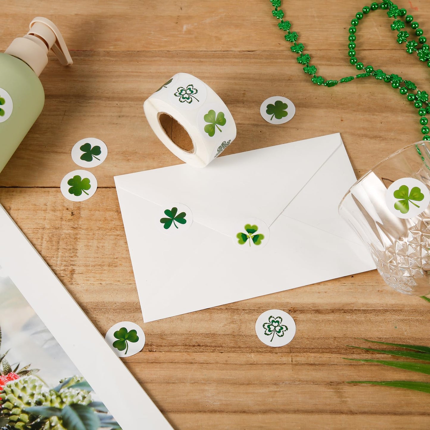 500pcs St. Patricks Day Stickers, Green Shamrock/Clover Stickers Roll Self Adhesive St Patricks Day Decal Labels Decor Irish Saint Patricks Day Decorations Gifts for Party Craft Bags School