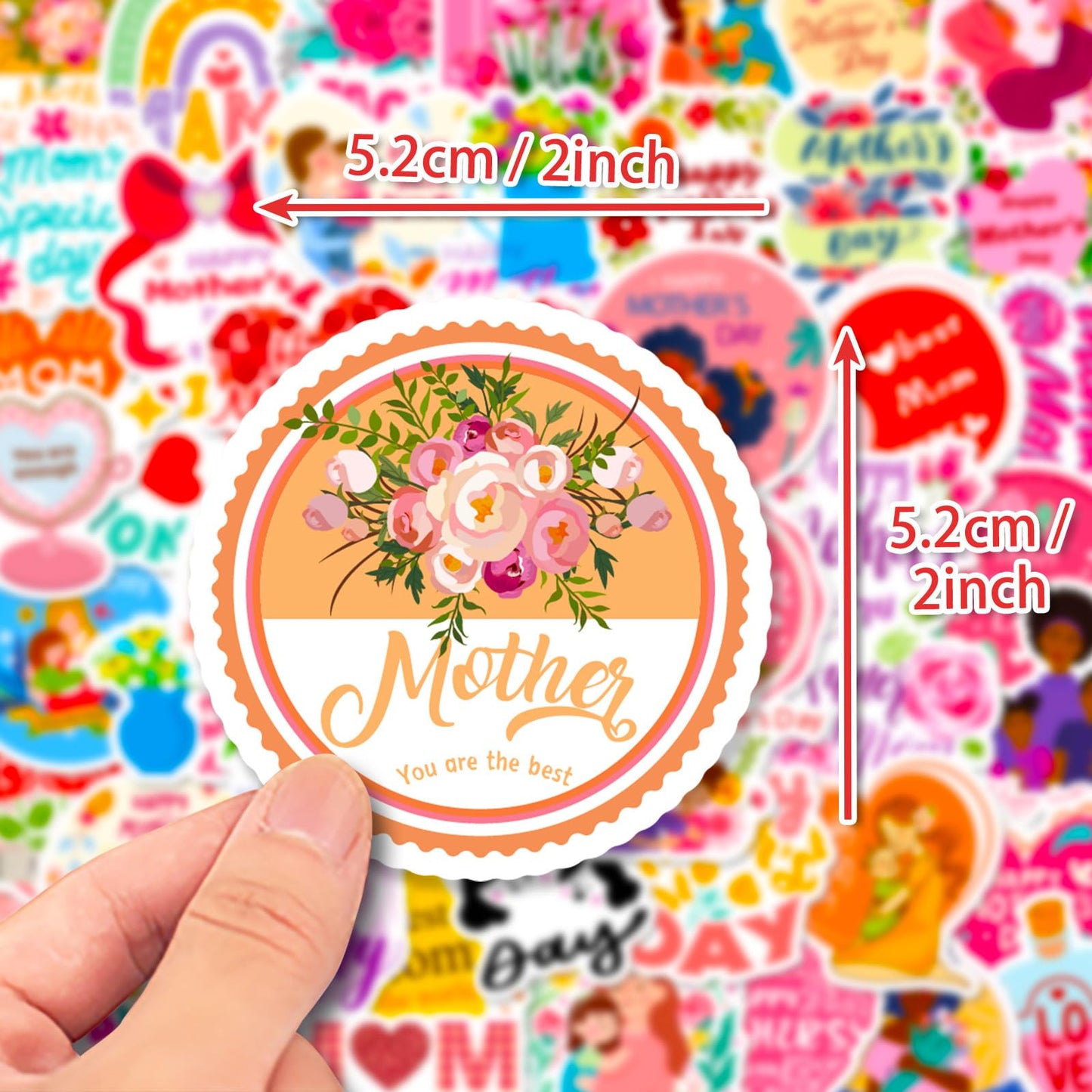Mother's Day Stickers 50pcs - Waterproof & Self-Adhesive Decals for Gift Wrapping, Scrapbooking, Cards | Premium Quality, Easy Peel & Stick (Festival, Party, DIY) Mother's Day