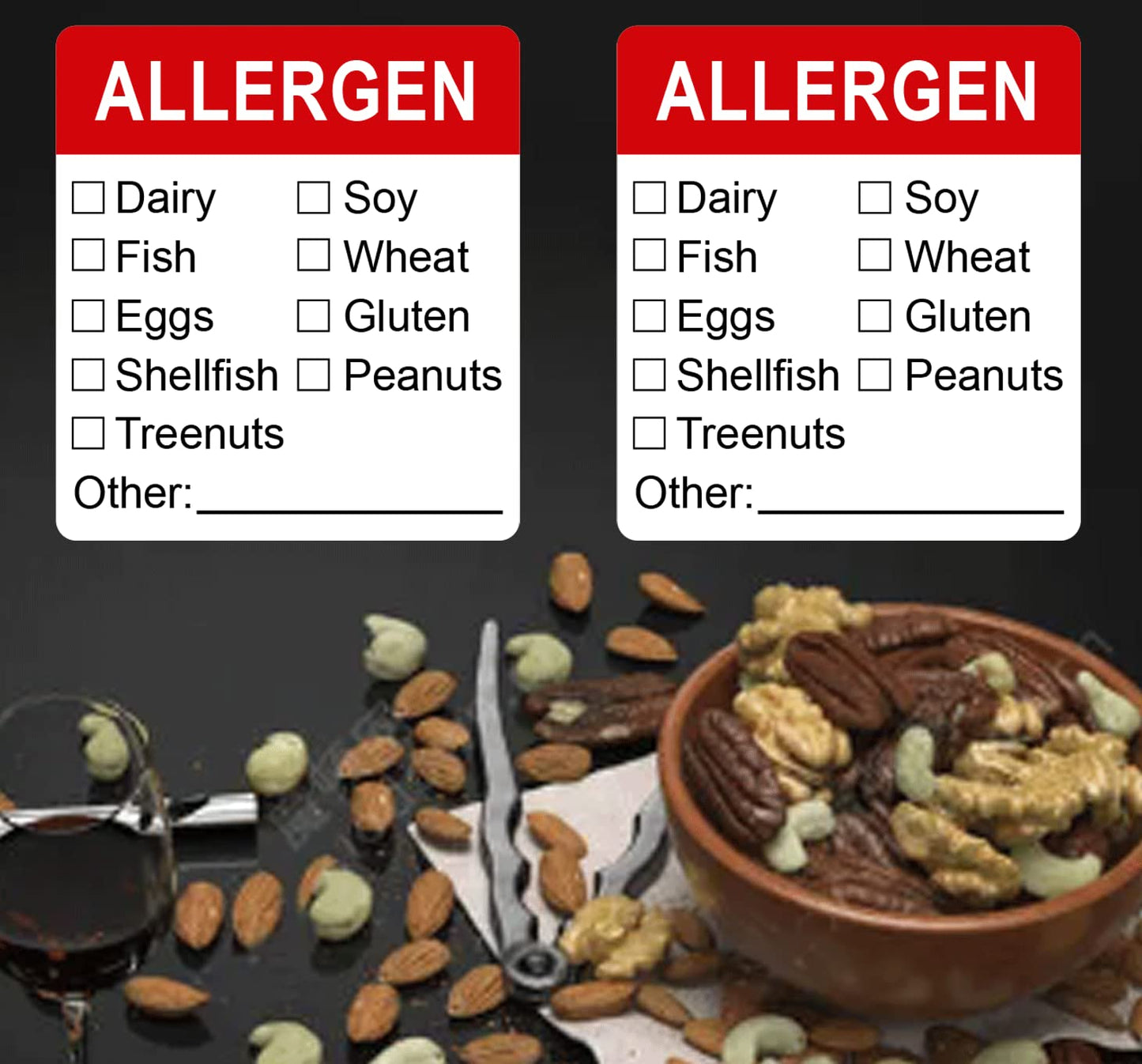 Allergen Warning Stickers Labels 1.8 X 2 Inch Fluorescent Red Allergy Warning Sticker Food Rotation Labels Adhesive Allergies Stickers for Grocery Stores, Food Packaging 500 Pcs
