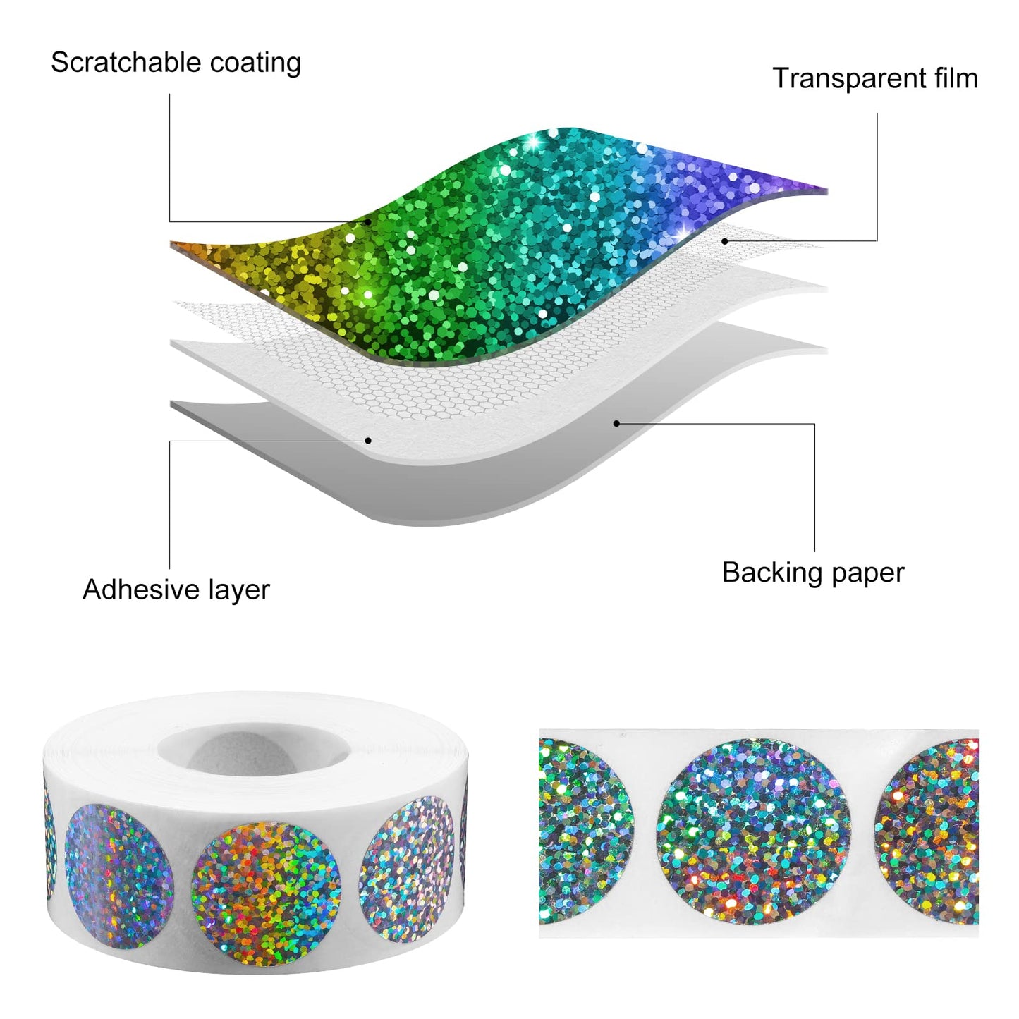 Holographic Scratch Off Sticker 1inch Round Scratch Off Label 1000pcs/roll