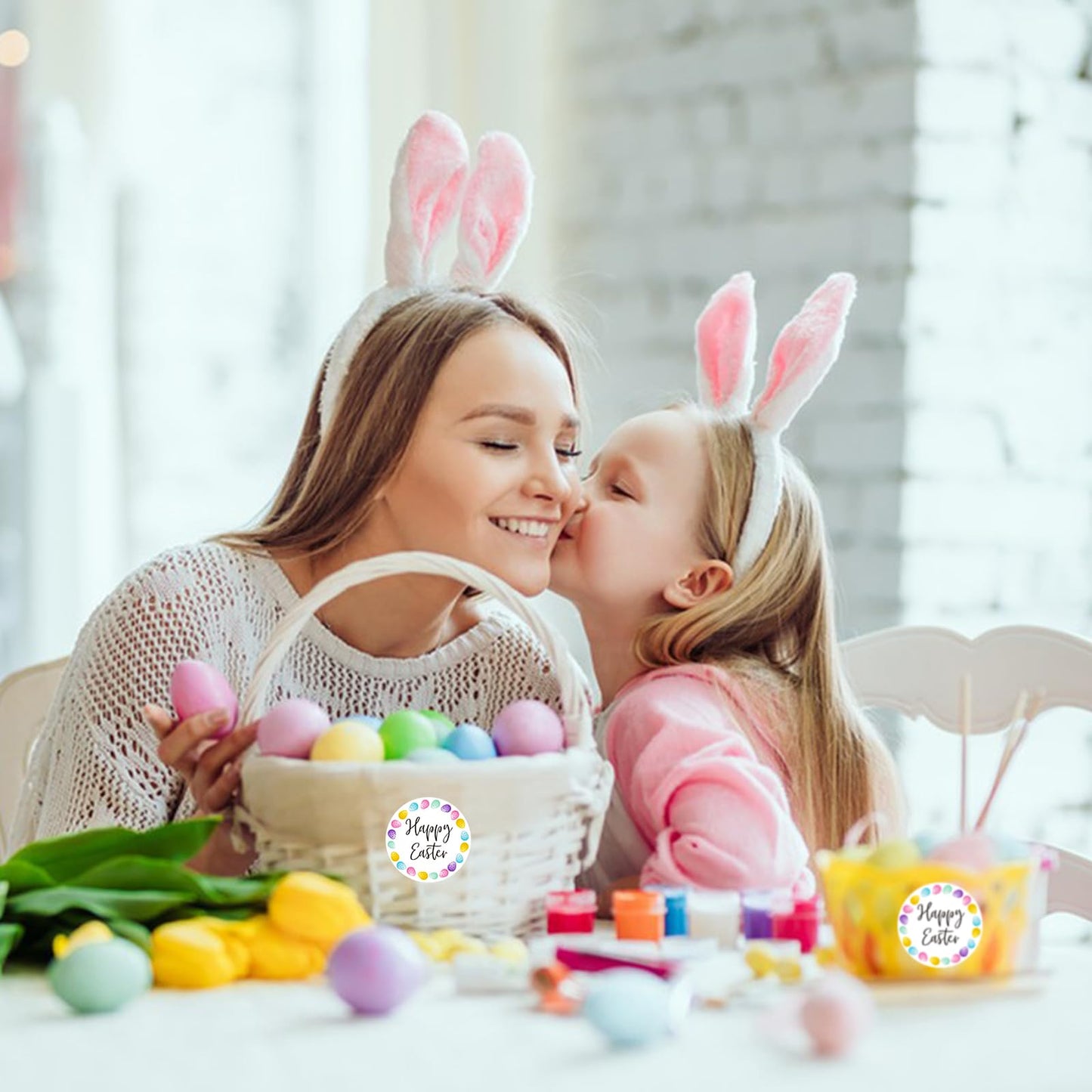 Anwyll Easter Gift Stickers - Happy Easter Day Stickers 60Pcs 2Inch Easters Eggs Sticker Bulk Self-Adhesive Round Easters Seal Label Sticker for Kid Adult Basket Envelope Card Party Decoration Supply
