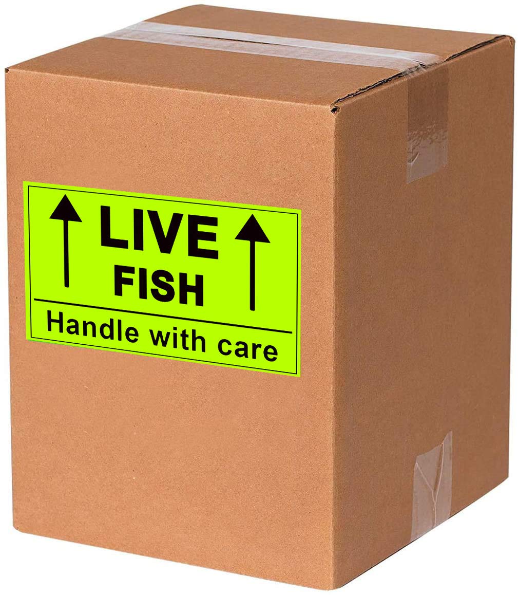 Remarkable Live Fish Stickers Shipping Labels, 2 X 3 Inch Fluorescent Green Please Handle with Care Stickers - 250 Adhesive Labels Per Roll