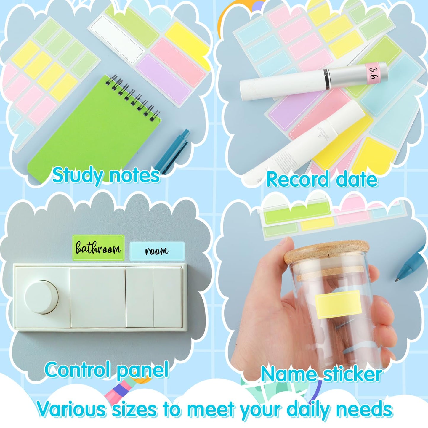Waterproof Labels Stickers, Mabor 560 PCS Daycare Bottles Colored Removable Adhesive Name Label Stickers for Baby Kids School Supplies, Water Bottles,Home Storage Bottles