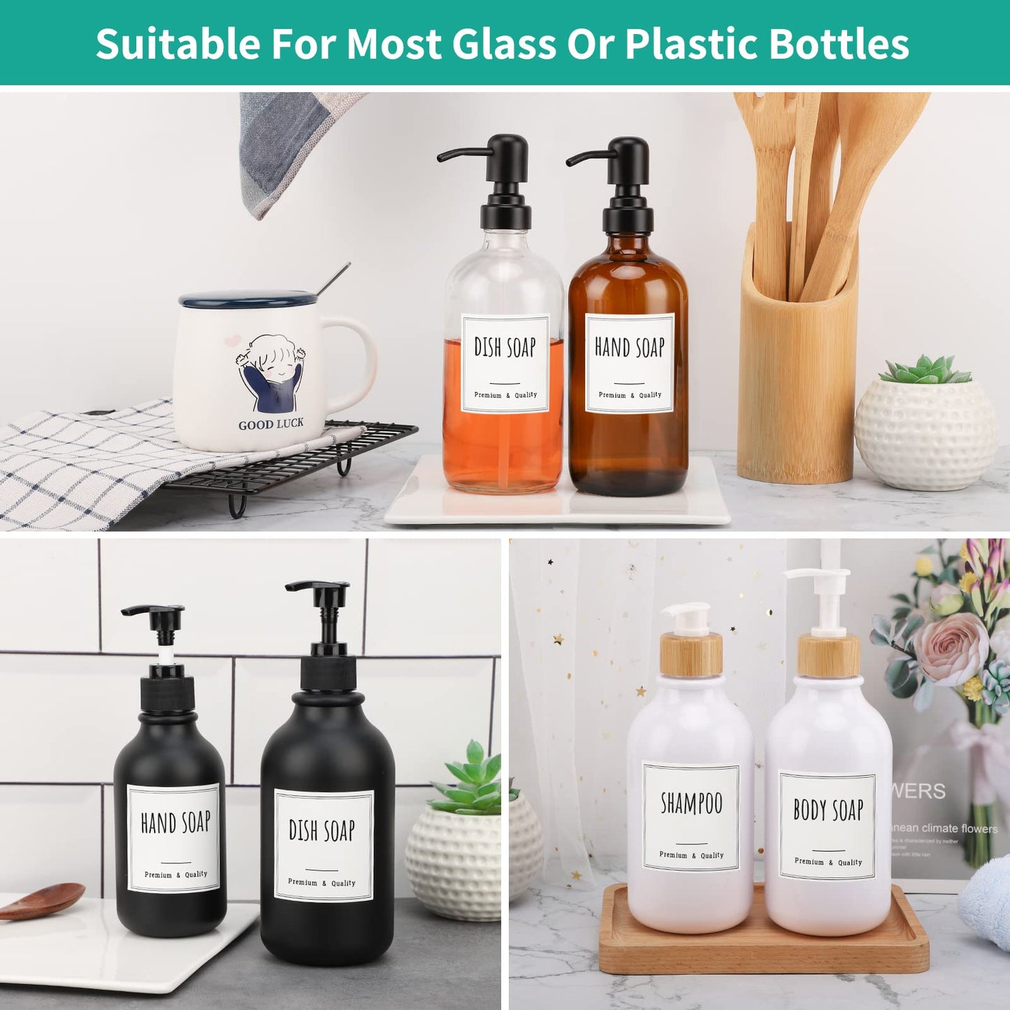 Segbeauty Bathroom Labels for Soap Dispenser, 18pcs 2.5in White Waterproof Removable Self-Adhesive Stickers, Reusable Shampoo Conditioner Hand Soap Lotion Shower Dispenser Bottles Label Stickers 18pcs-S+B+C+H+D+L