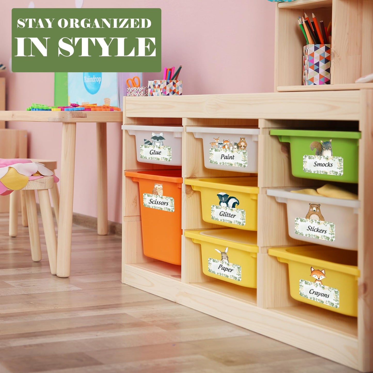 Whaline 54Pcs Woodland Animal Name Tag Stickers Jungle Animal Self Adhesive Decals Blank Name Labels for Home Classroom Office