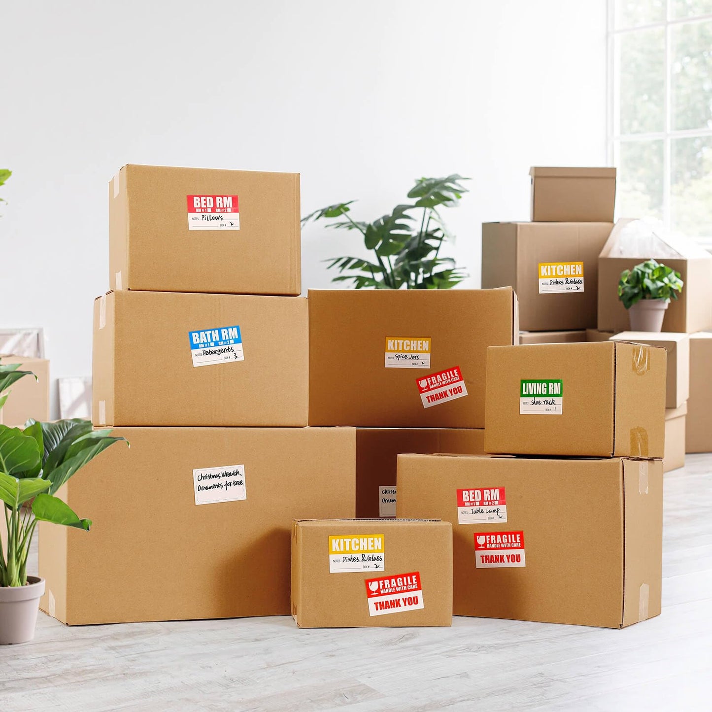 Moving Labels for Boxes 240 PSC Color Coded Labels, Packing Labels for Home Moving. Color Classification is Clear with Writable Notes Areas. Easy to Remove and Leave no Residue