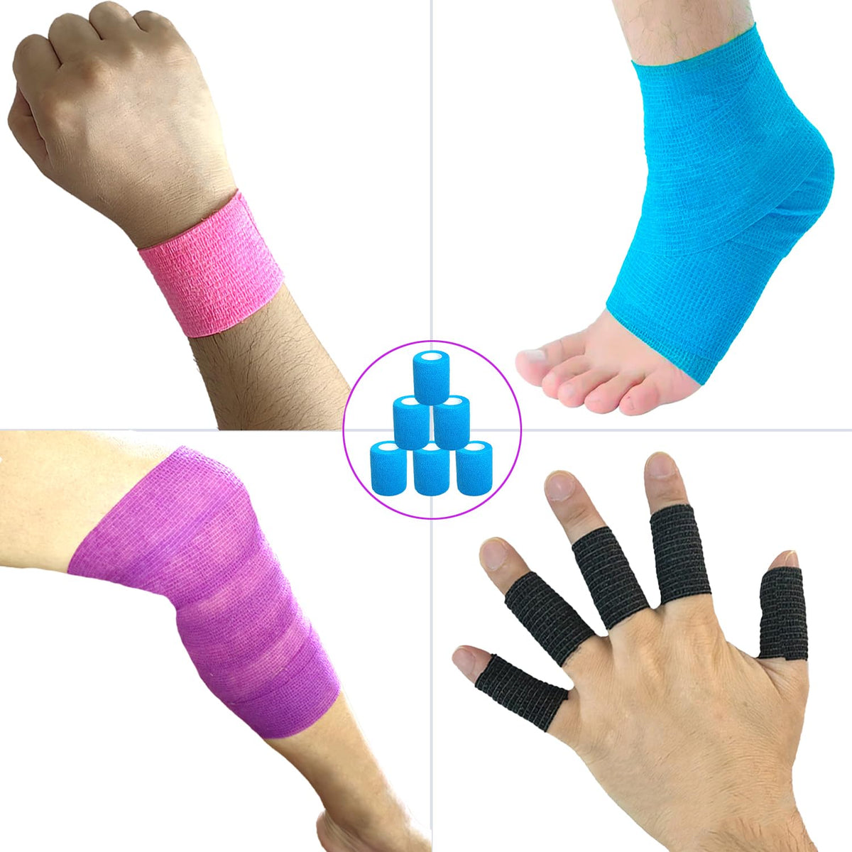 Baisunt 6 Pack 2 Inches Cohesive Bandage Self Adhesive Wrap Elastic Self Adherent Vet Wrap Breathable Self Stick Tape for Wrist, Ankle, Sports, Tatoo Wrap(5 Yards, Blue) 2 Inch