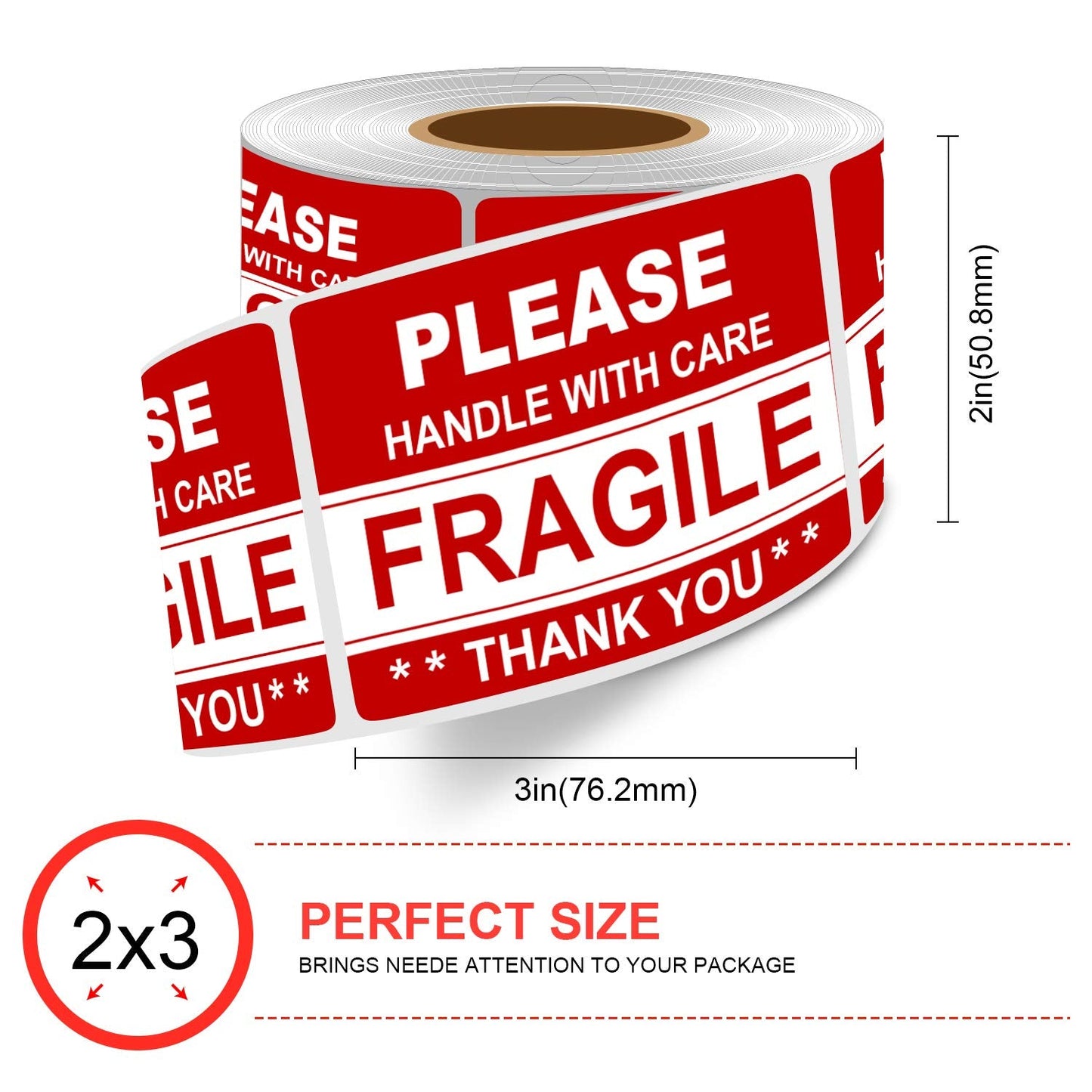 Batrical 2"x3" 1000 Labels Fragile Stickers for Shipping Moving,500 PCS/Roll,2Rolls 2"x3" 2 Rolls
