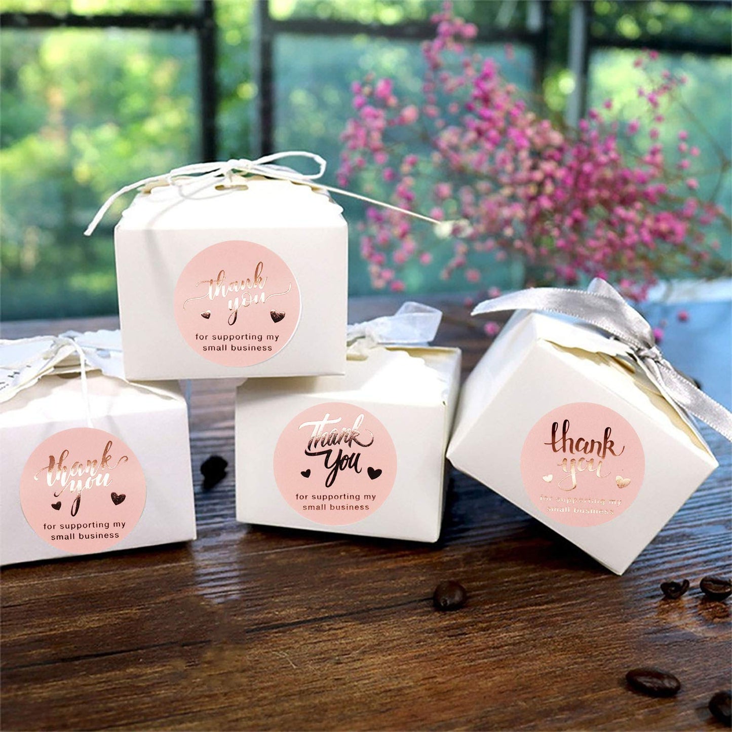 Thank You Stickers Roll, 500pcs Pink & Gold, 1.5'' Diameter, Paper, for Small Business & Retailers, Package Labeling & Customer Appreciation